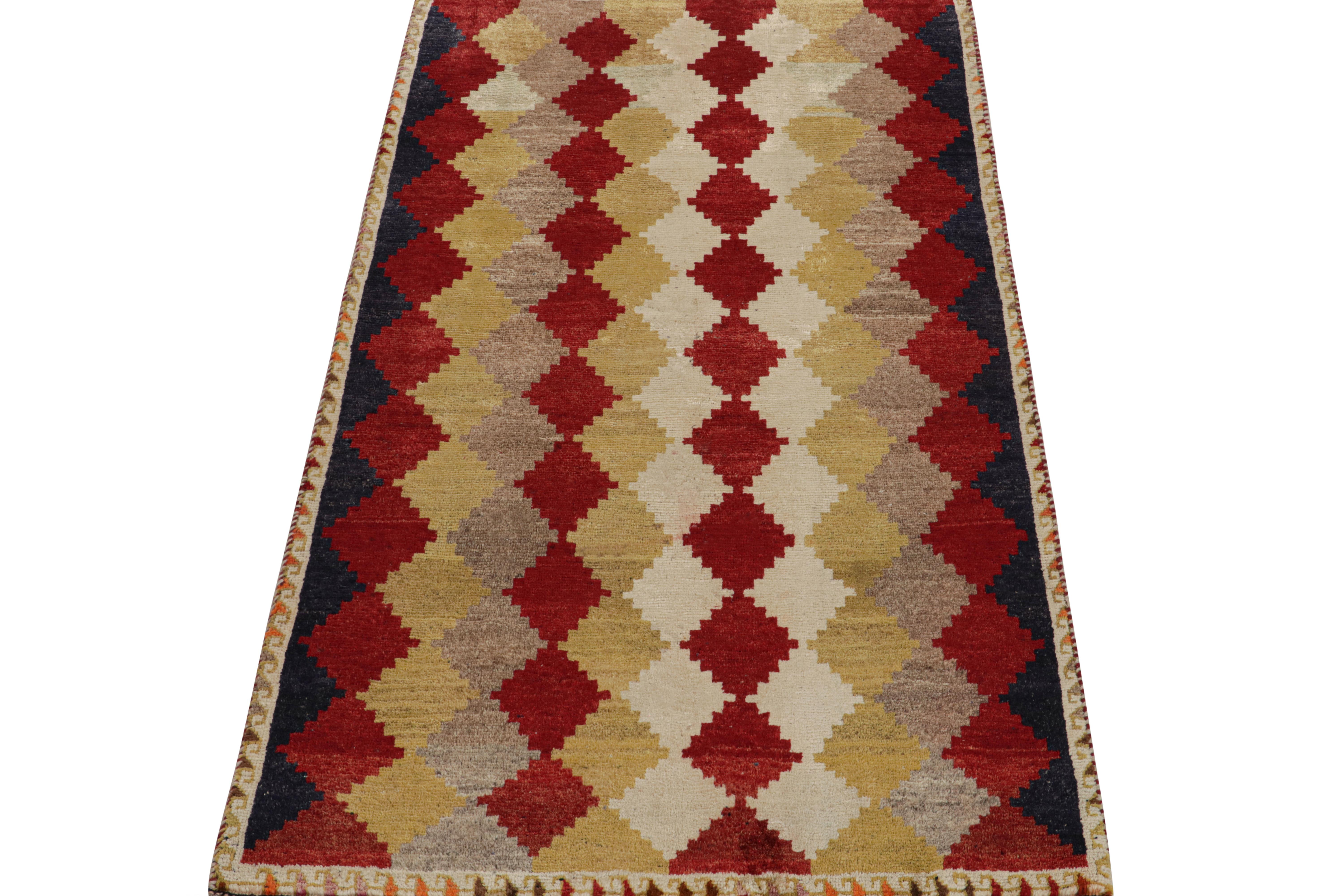 Turkish Vintage Gabbeh Tribal Runner in Red and Beige Diamond Patterns by Rug & Kilim For Sale