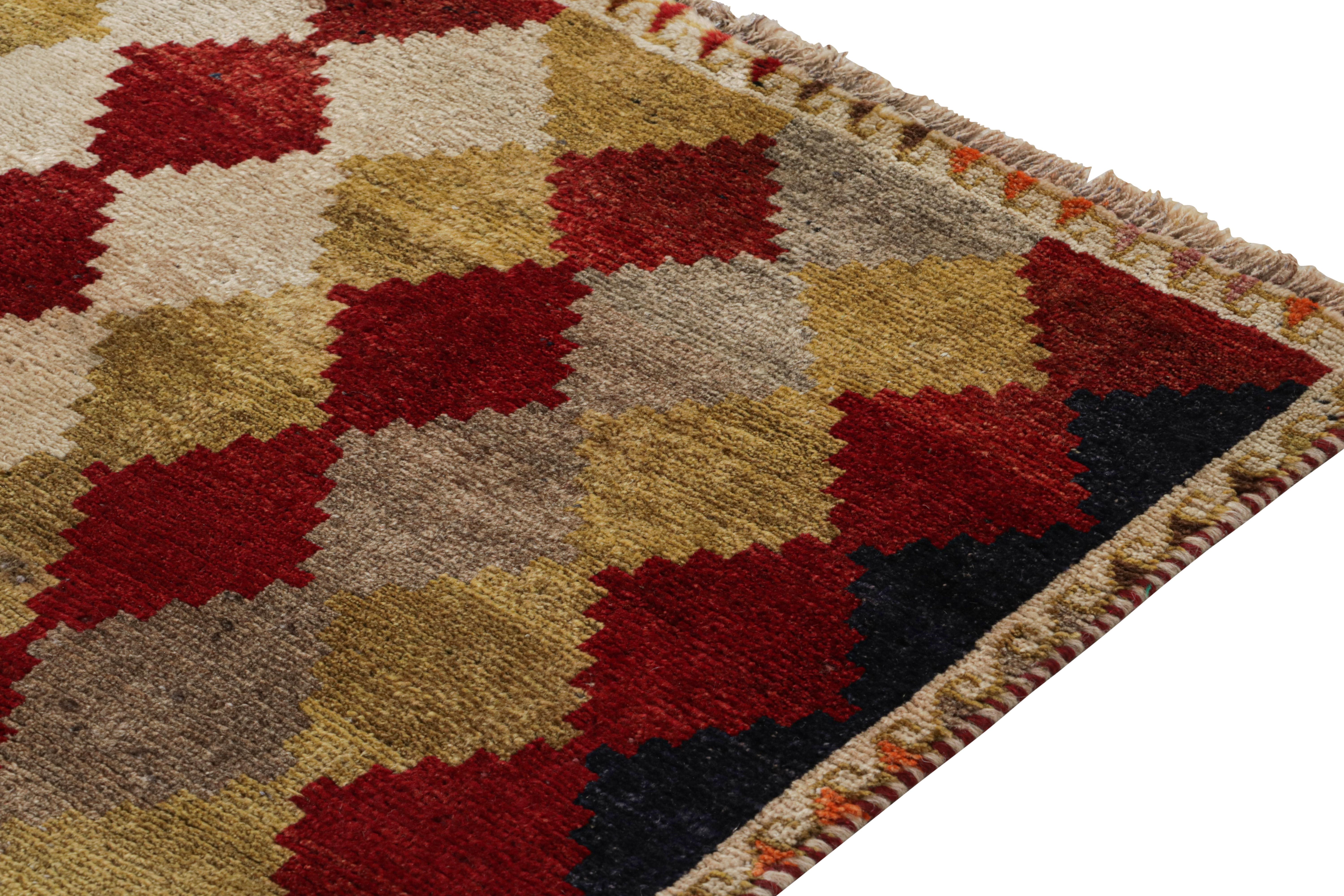 Vintage Gabbeh Tribal Runner in Red and Beige Diamond Patterns by Rug & Kilim In Good Condition For Sale In Long Island City, NY