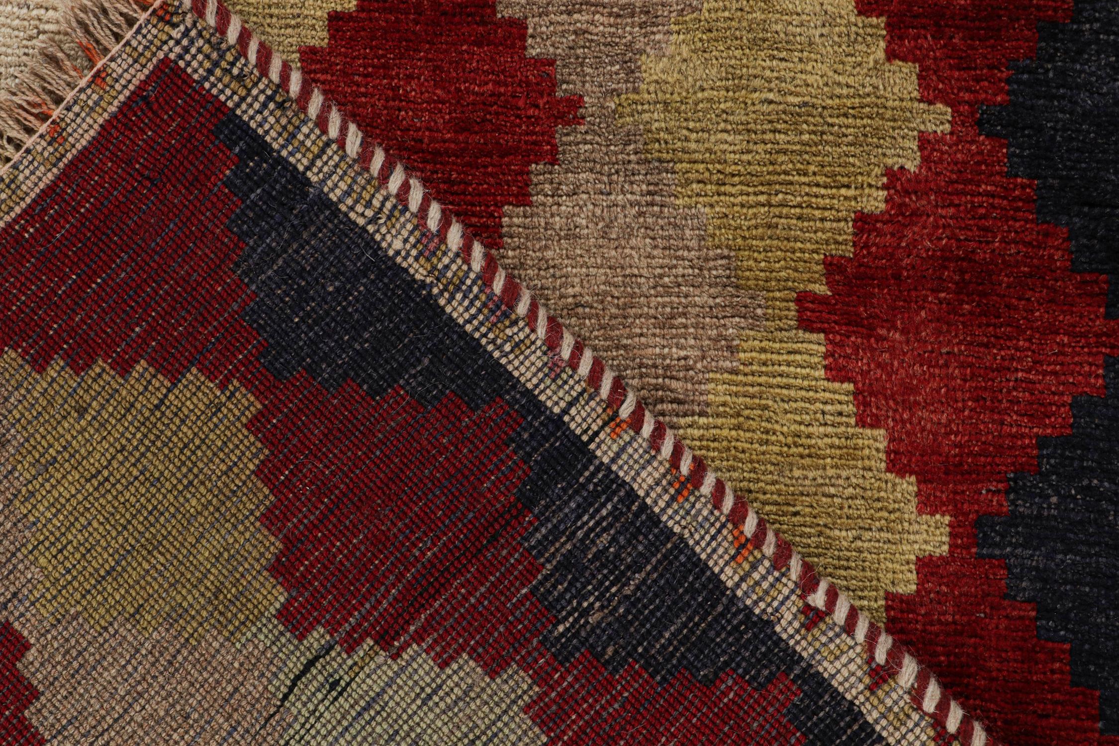 Wool Vintage Gabbeh Tribal Runner in Red and Beige Diamond Patterns by Rug & Kilim For Sale