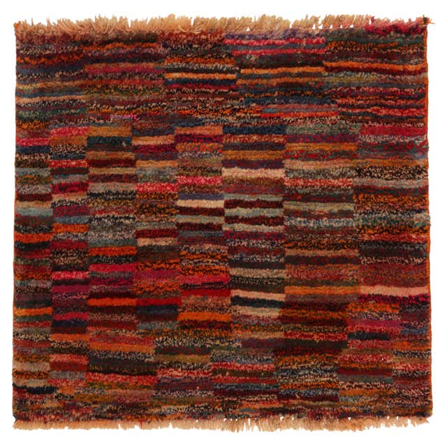 Vintage Gabbeh Tribal Square Rug in Polychromatic Striae Patterns by ...