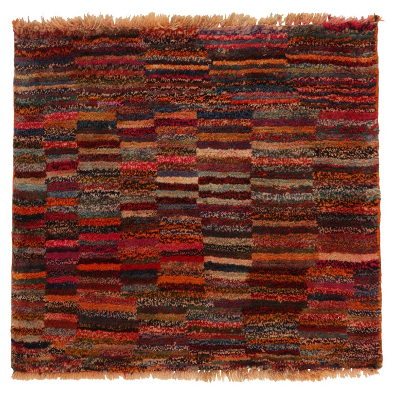 Polychromatic Pattern Vintage Gabbeh Tribal Square Rug in Polychromatic Striae Patterns by ...