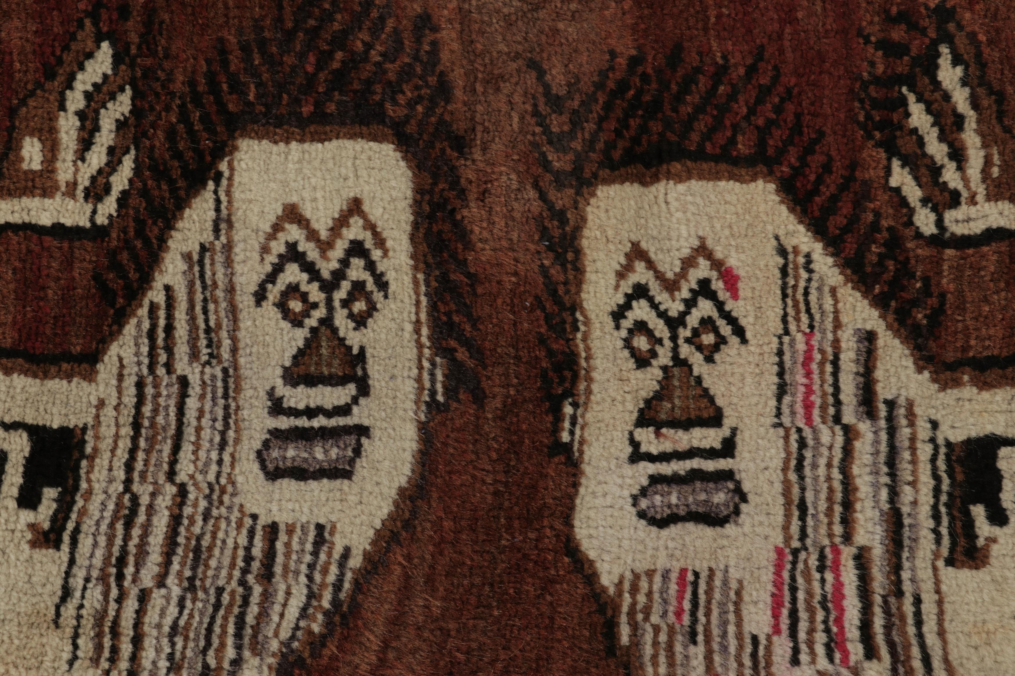 Tribale Tappeto turco Gabbeh vintage, beige-marrone con due leoni pittorici - Rug & Kilim in vendita