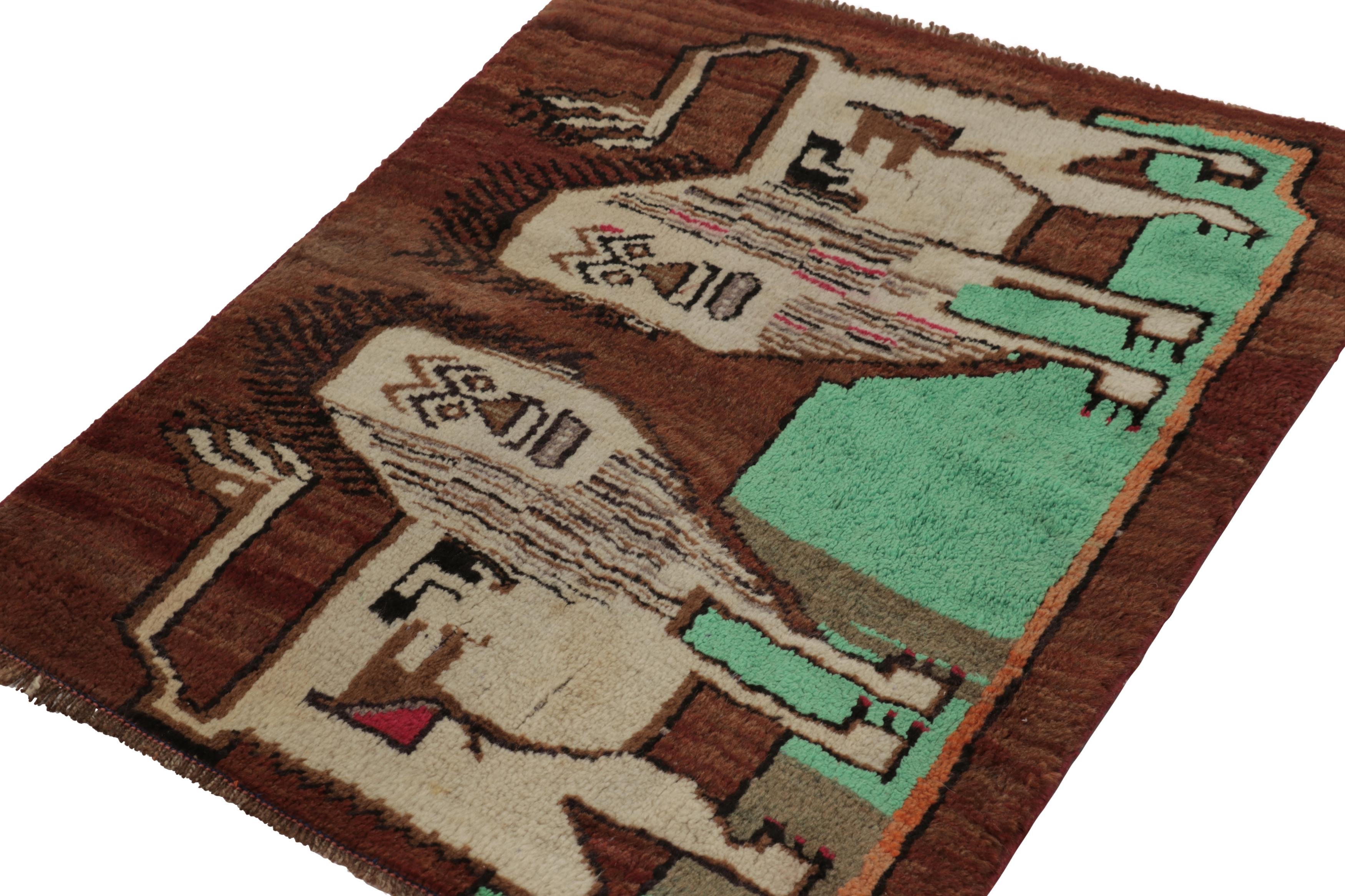 Turco Tappeto turco Gabbeh vintage, beige-marrone con due leoni pittorici - Rug & Kilim in vendita