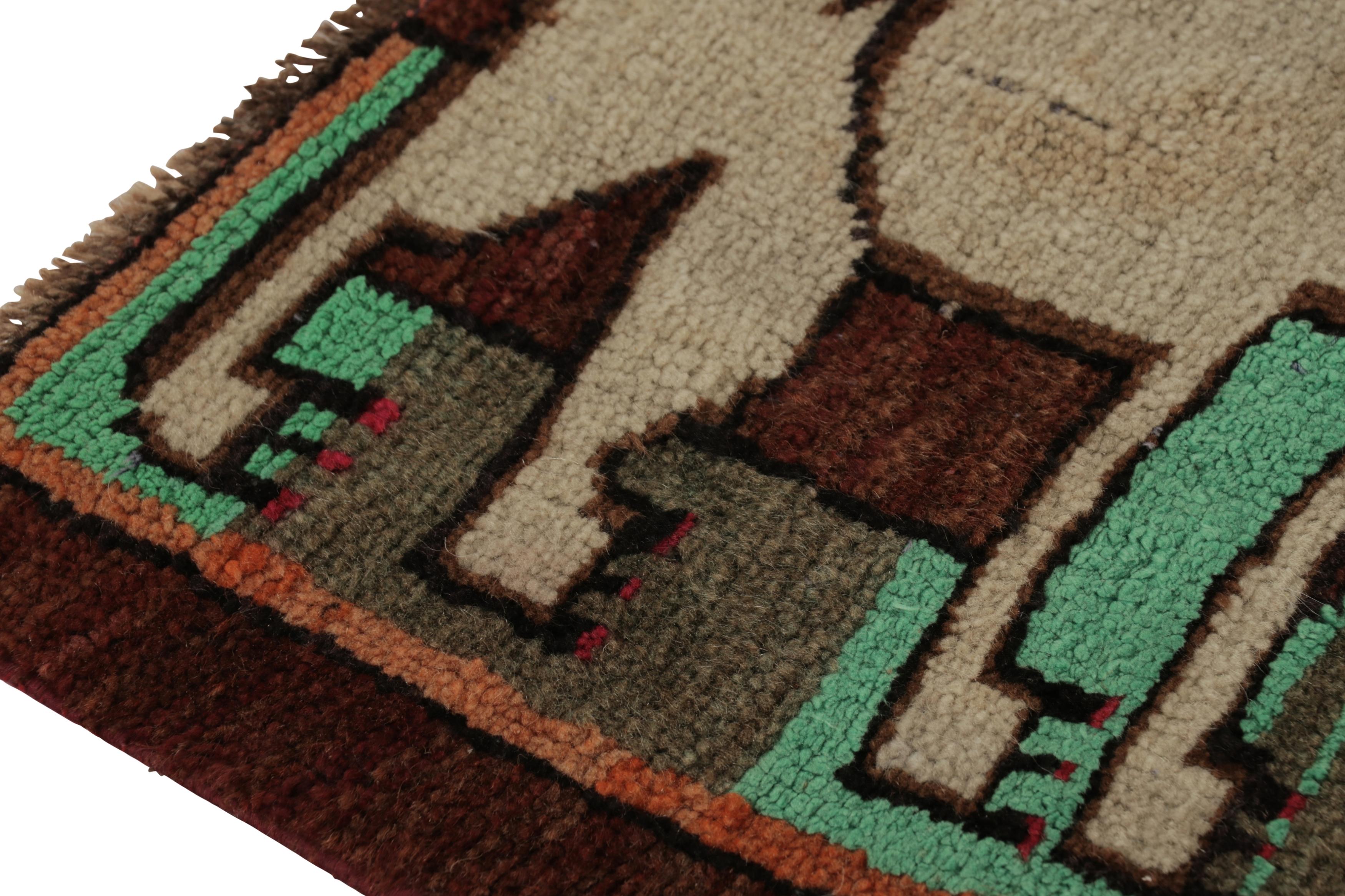 Tappeto turco Gabbeh vintage, beige-marrone con due leoni pittorici - Rug & Kilim In condizioni buone in vendita a Long Island City, NY