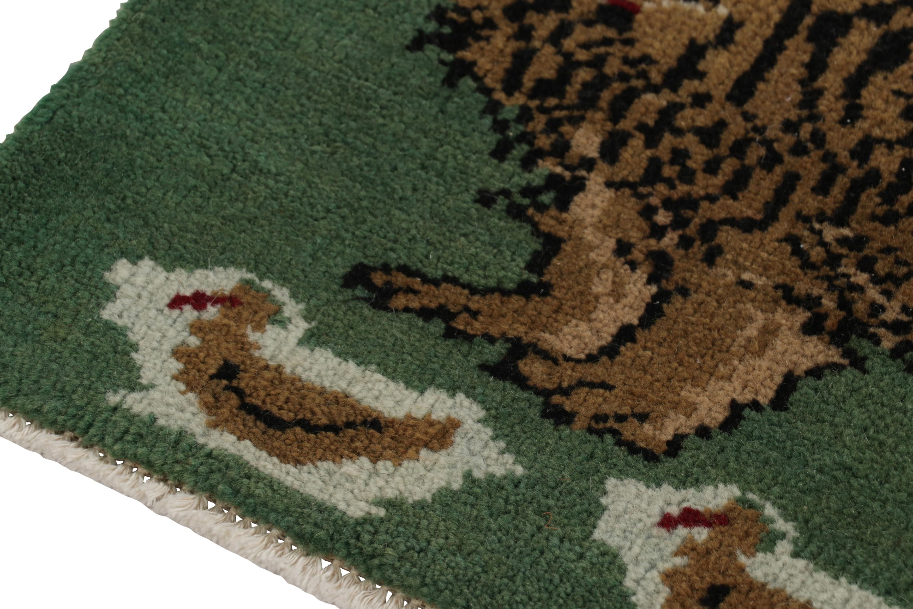 Tribale Tappeto turco Gabbeh vintage, verde con leone marrone - Rug & Kilim in vendita