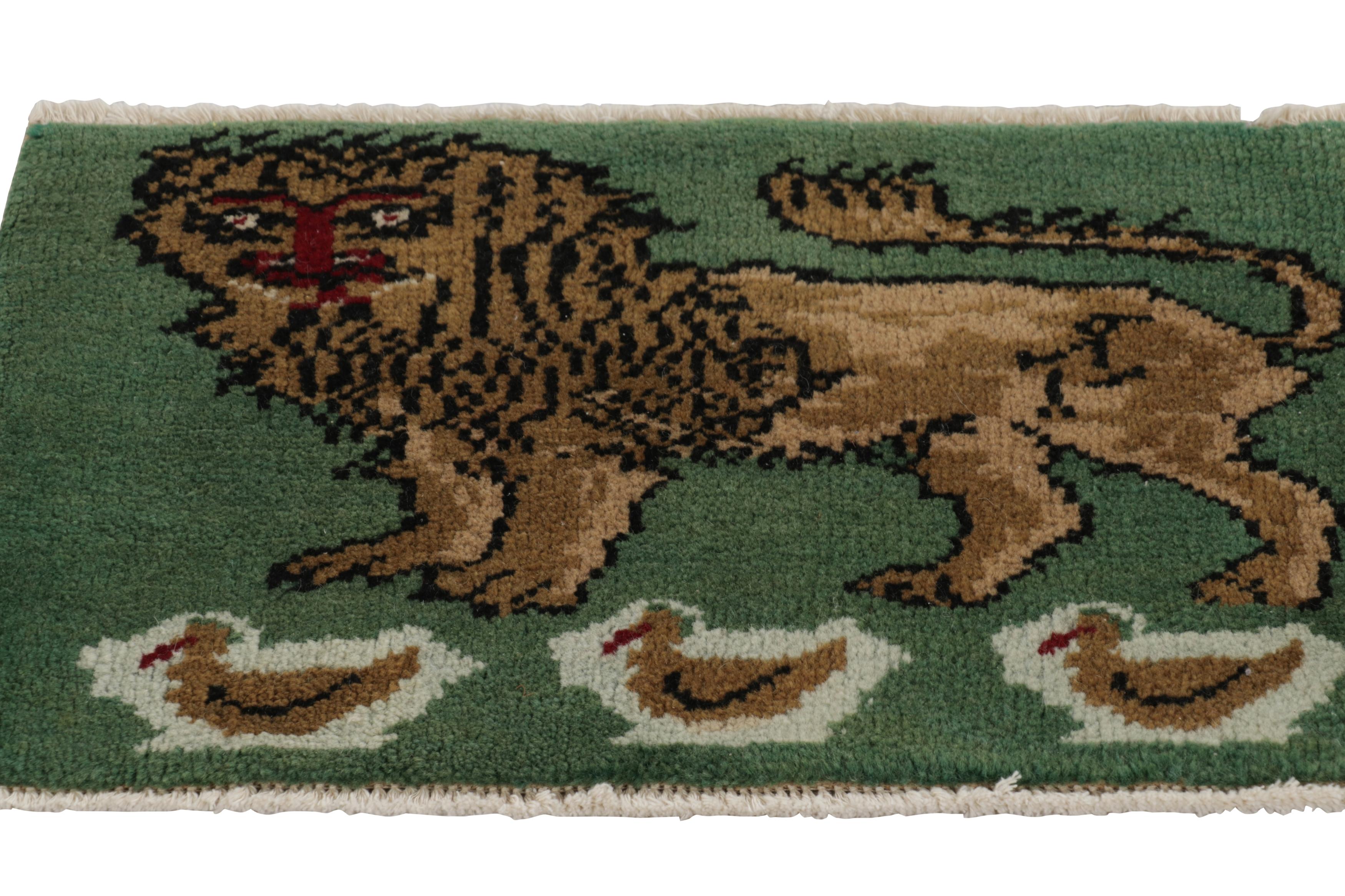 Turco Tappeto turco Gabbeh vintage, verde con leone marrone - Rug & Kilim in vendita