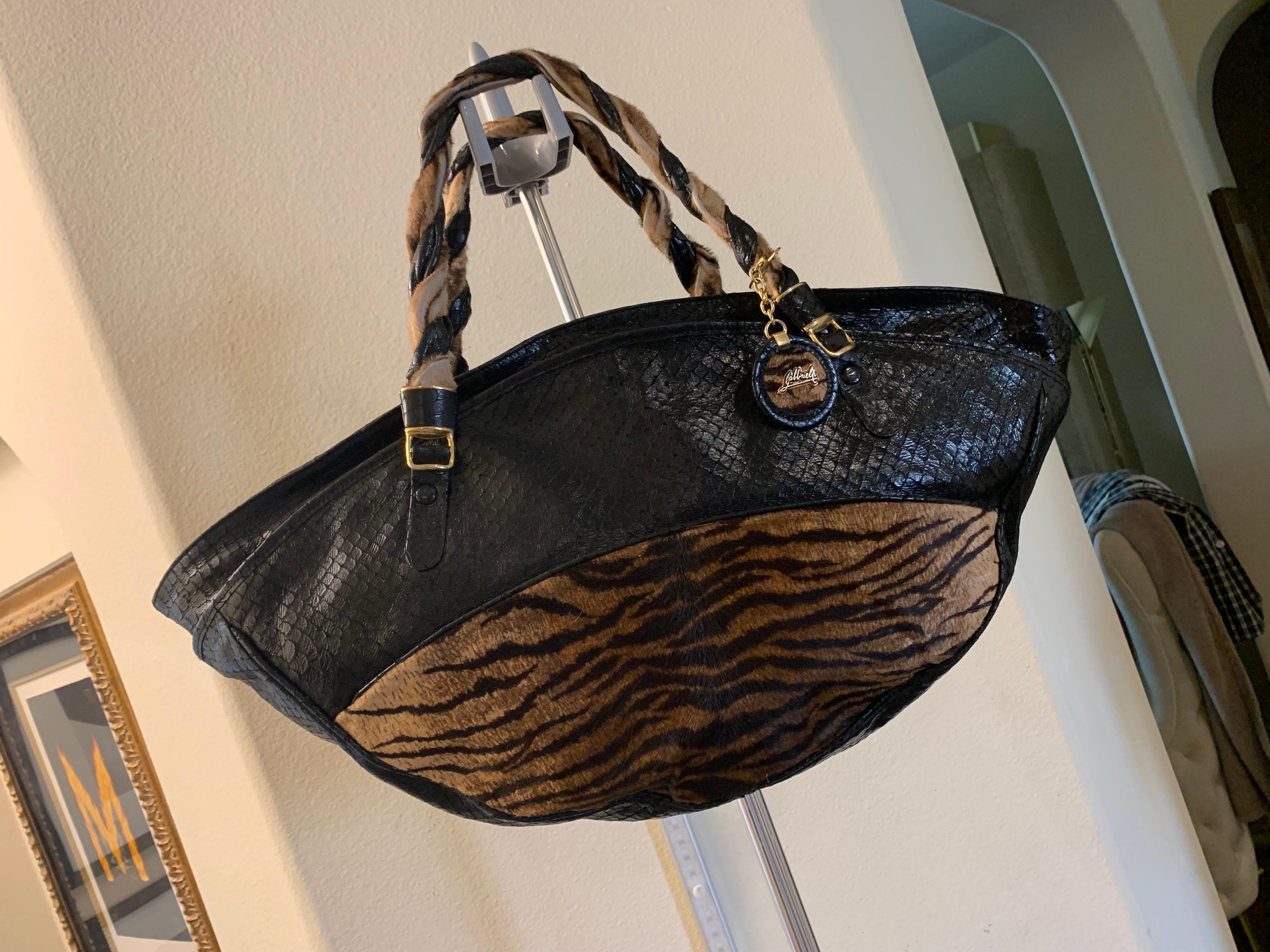Gabbrielli Italien, große, schicke Vintage-Handtasche aus gemischtem Leder im Zustand „Gut“ im Angebot in Palm Springs, CA