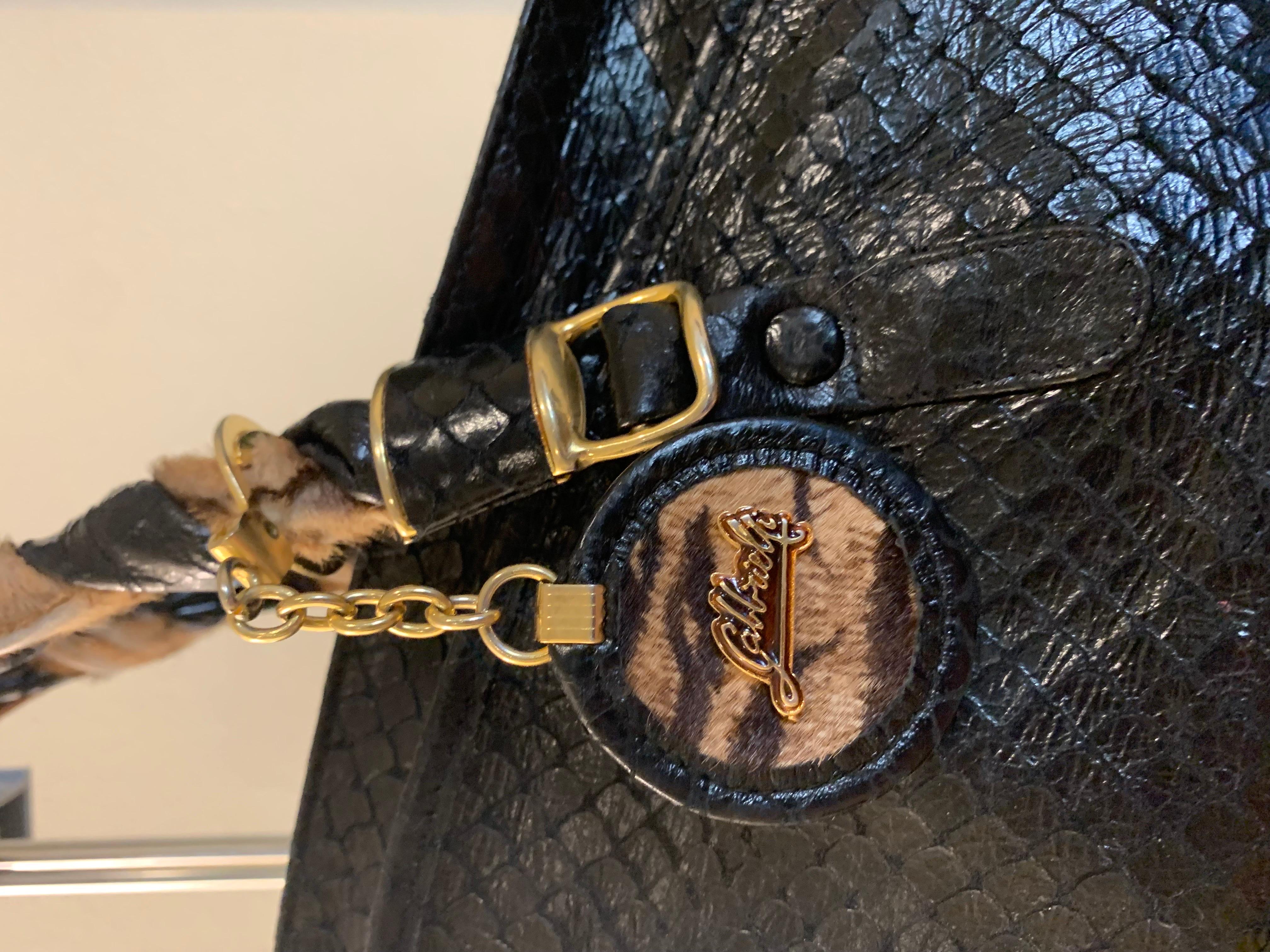 Vintage Gabbrielli Italy Mixed Leather Large Chic Handbag In Good Condition For Sale In Palm Springs, CA