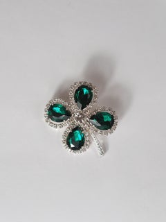 Vintage Gablonz Handcrafted Emerald Green Four-Leaf Shamrock Brooch St. Patrick
