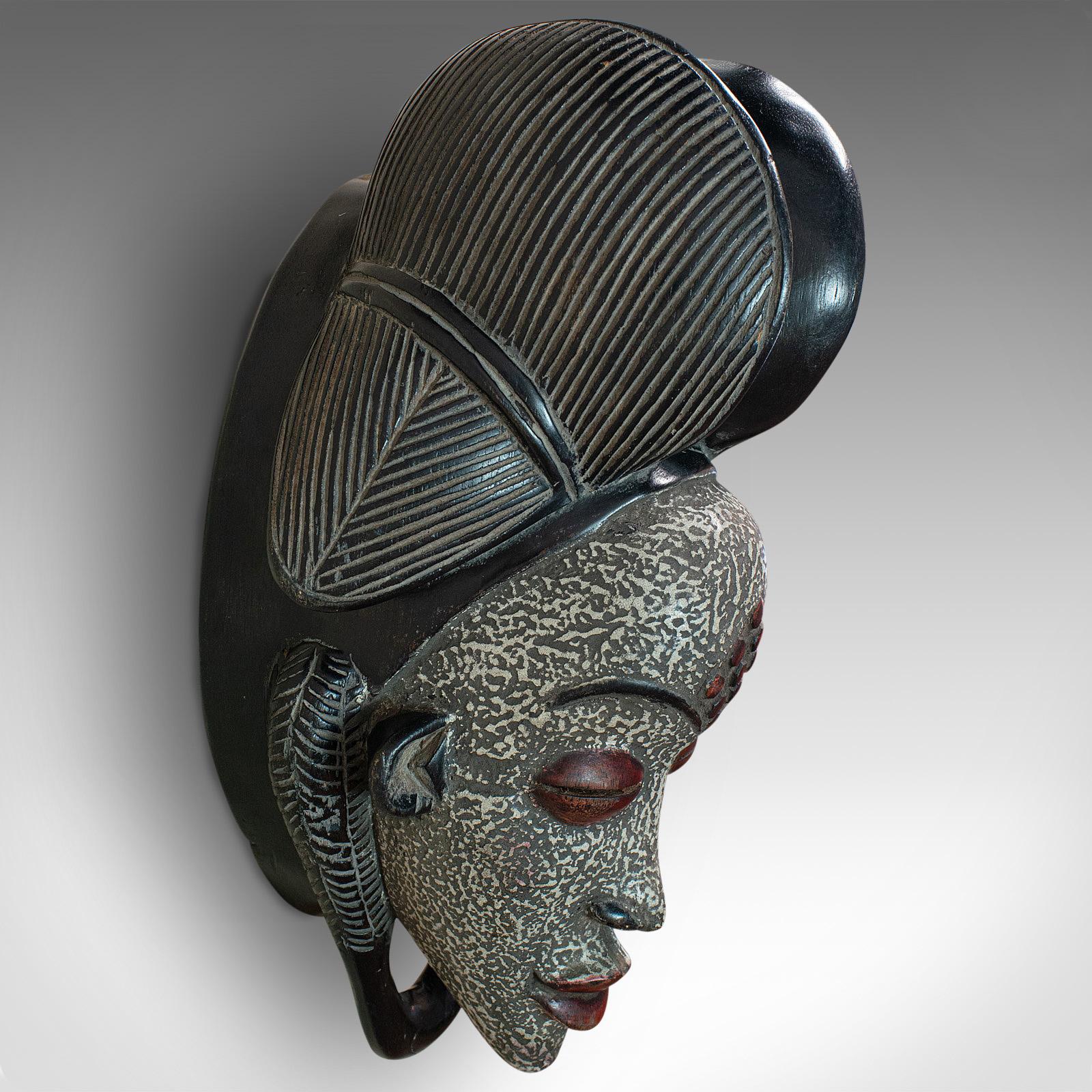 20th Century Vintage Gabonese Punu Mask, African, Tropical Hardwood, Decorative, Tribal, 1970