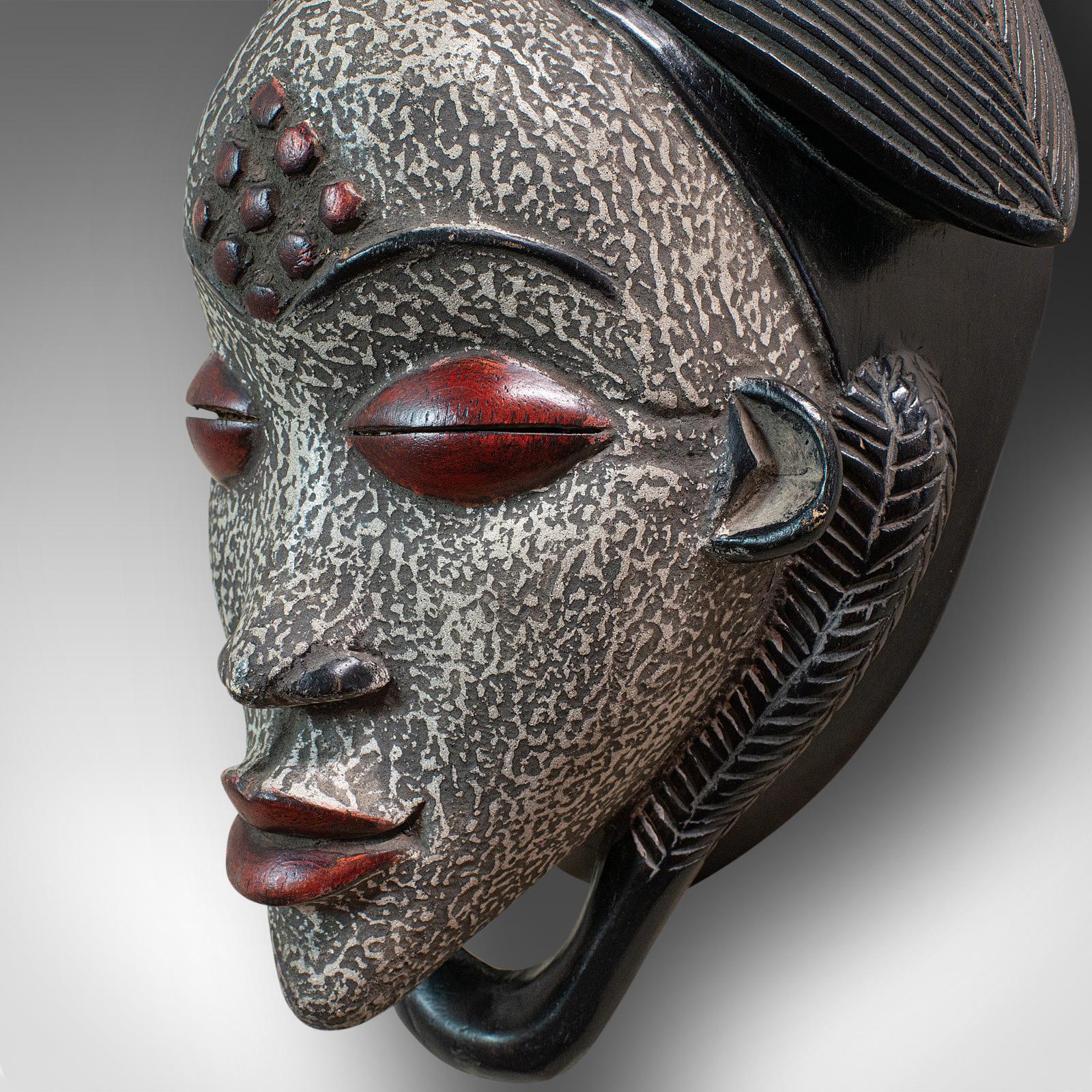 Vintage Gabonese Punu Mask, African, Tropical Hardwood, Decorative, Tribal, 1970 1