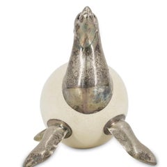 Vintage Gabriella Binazzi Italian Silvered Ostrich Egg Sea Lion Sculpture