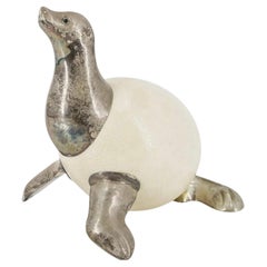 Vintage Gabriella Binazzi Italian Silvered Ostrich Egg Sea Lion Sculpture