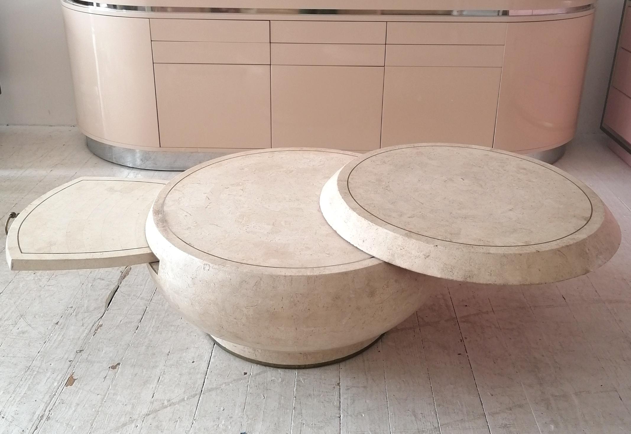 American Vintage Gabriella Crespi Style Extending Swivel Top Stone Coffee Table, 1980s