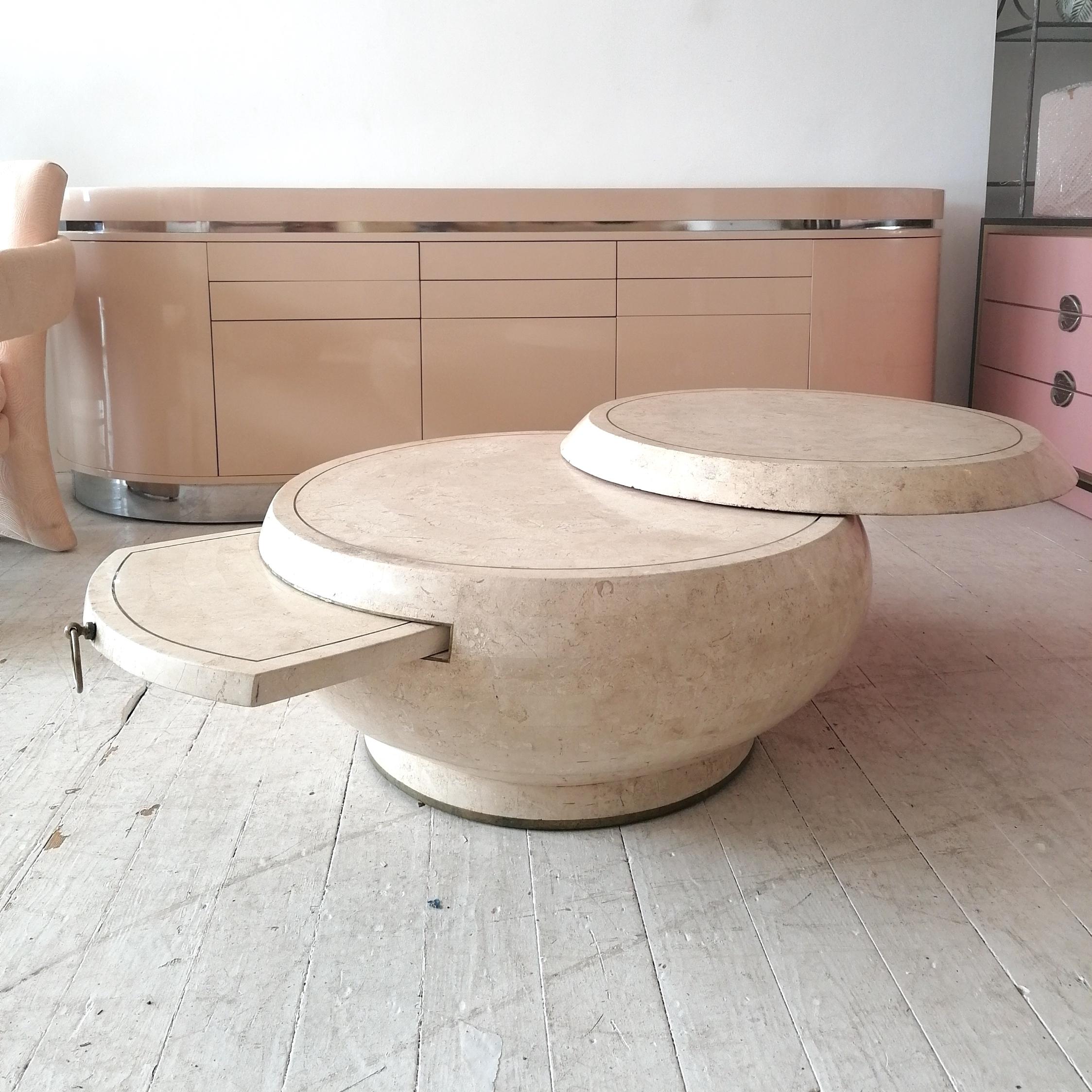 Vintage Gabriella Crespi Style Extending Swivel Top Stone Coffee Table, 1980s In Good Condition In Hastings, GB