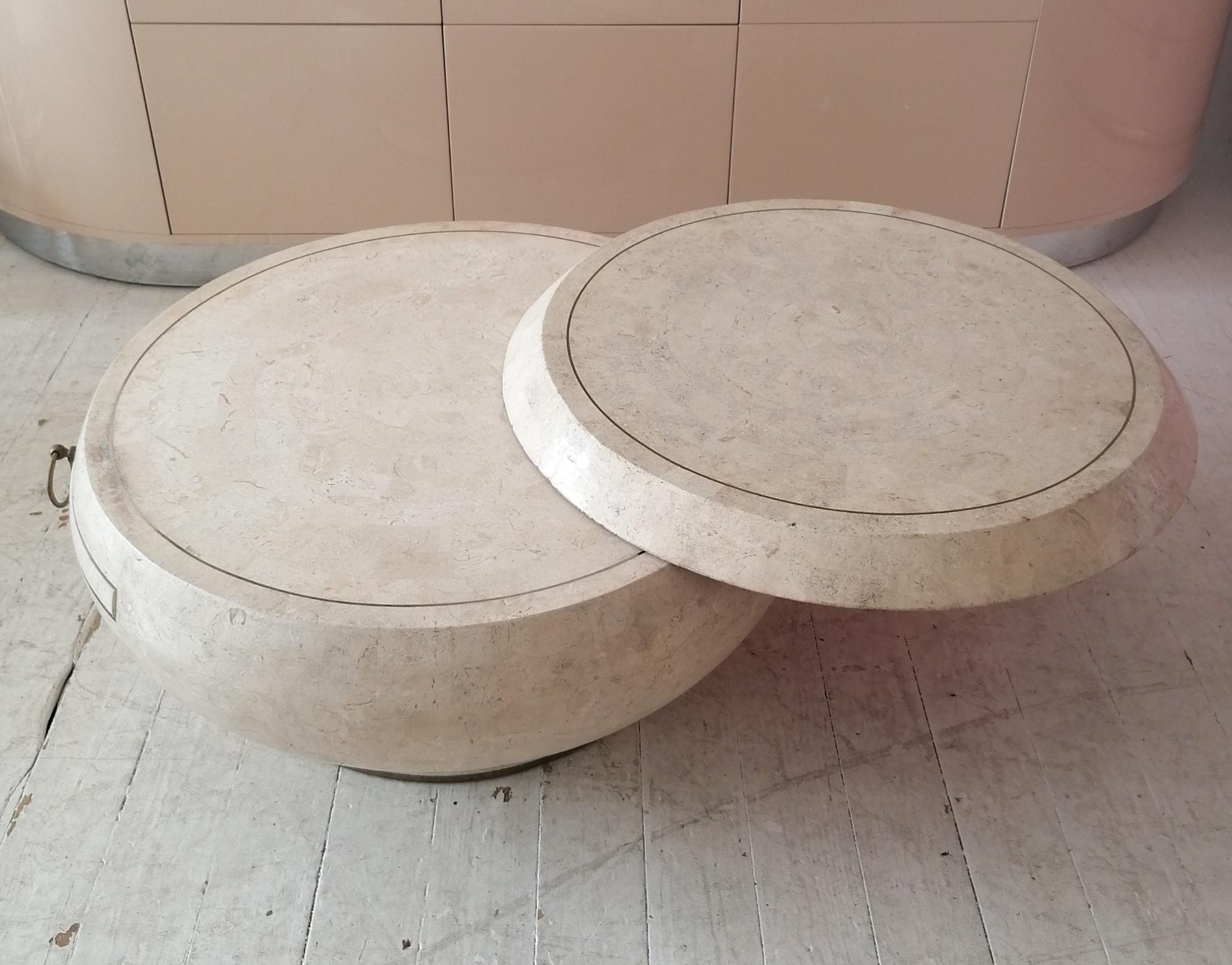 Brass Vintage Gabriella Crespi Style Extending Swivel Top Stone Coffee Table, 1980s
