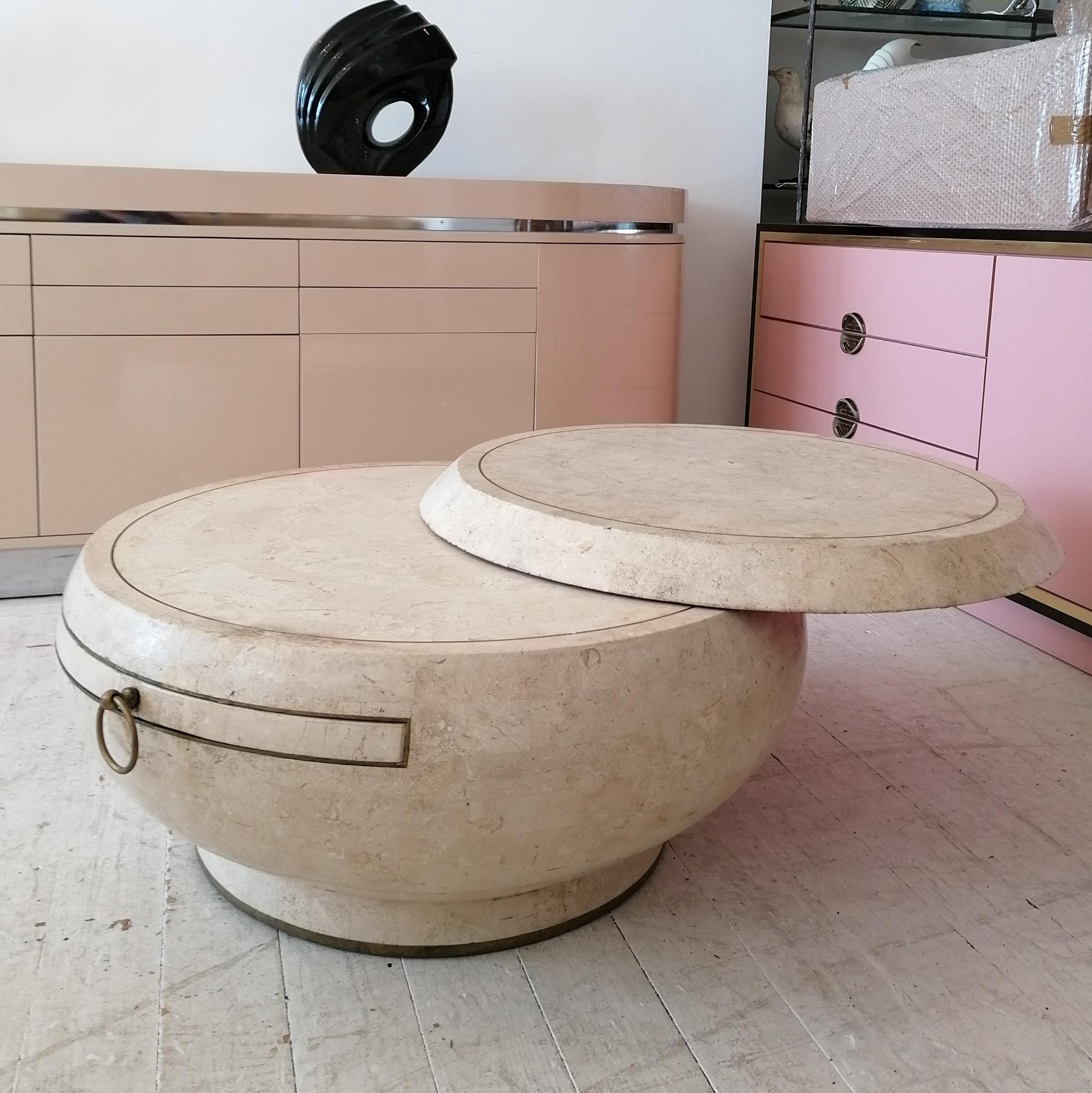Vintage Gabriella Crespi Style Extending Swivel Top Stone Coffee Table, 1980s 1