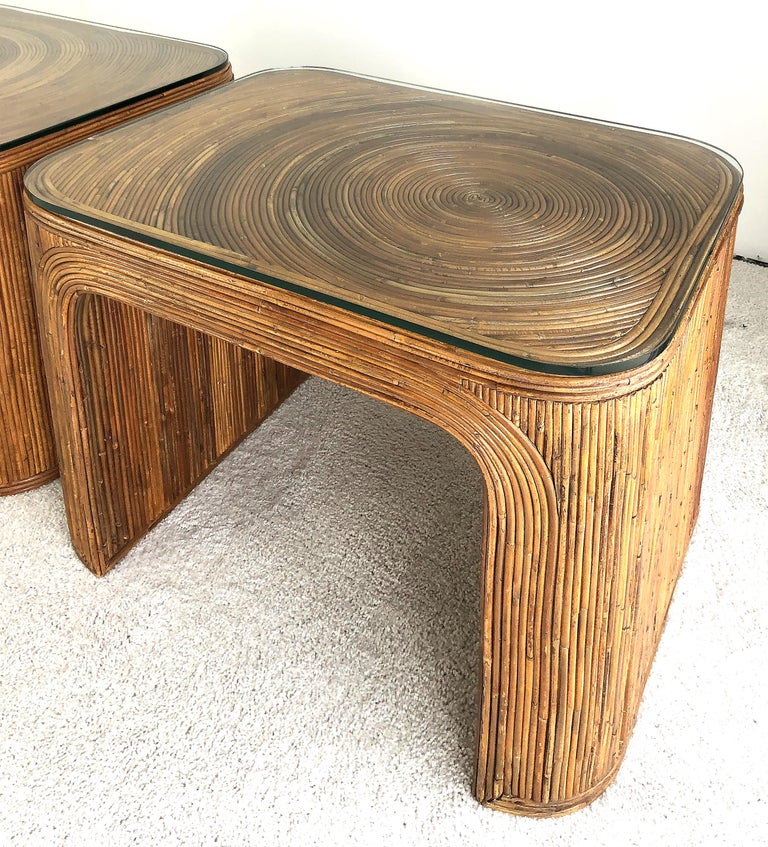 Vintage Gabriella Crespi Style Pencil Reed Side Tables, a Pair at 1stDibs
