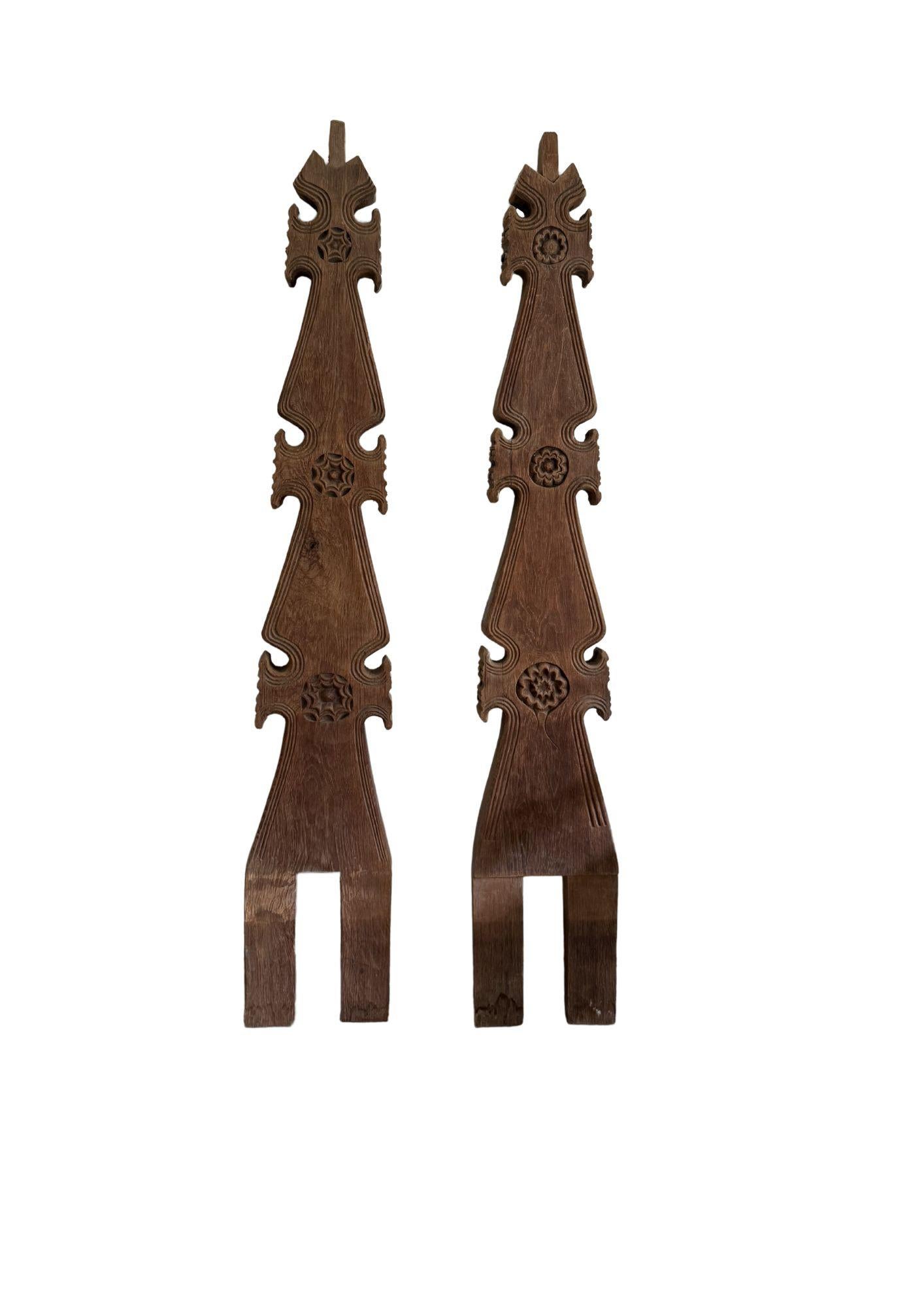 Hand-Crafted Vintage Gadang House Roof Ornaments, Hand-Carved Floral Motifs from West Sumatra For Sale