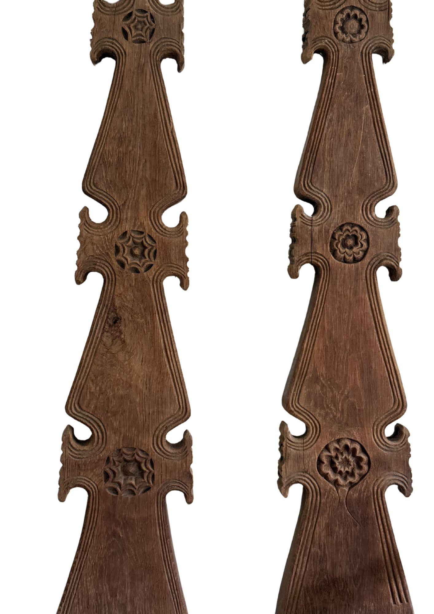 Teak Vintage Gadang House Roof Ornaments, Hand-Carved Floral Motifs from West Sumatra For Sale