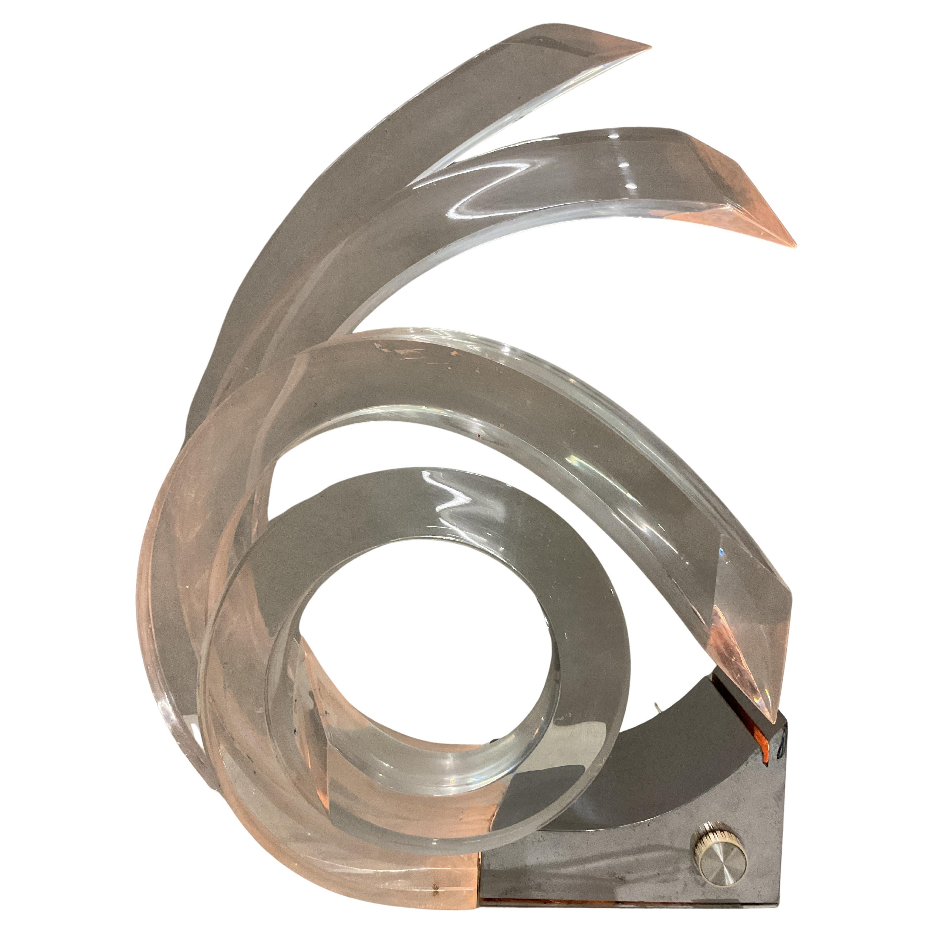 Rare lucite lighting sculpture by Italian designer
Made by Gaetano Missaglia for Missaglia 
Made in the 1960s
Base is made of chrome metal
Dimmer light switch
A piece of art and lamp all in one