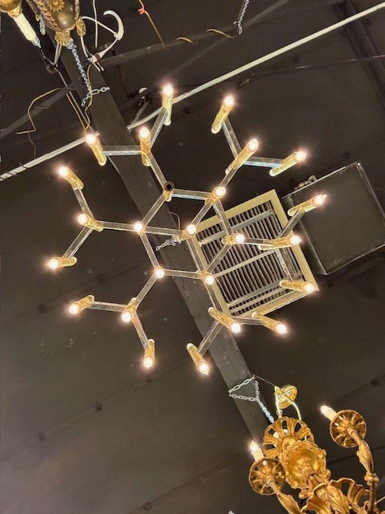 Lampadario d'epoca in ottone e cromo Gaetano Sciolari In condizioni buone in vendita a Dallas, TX