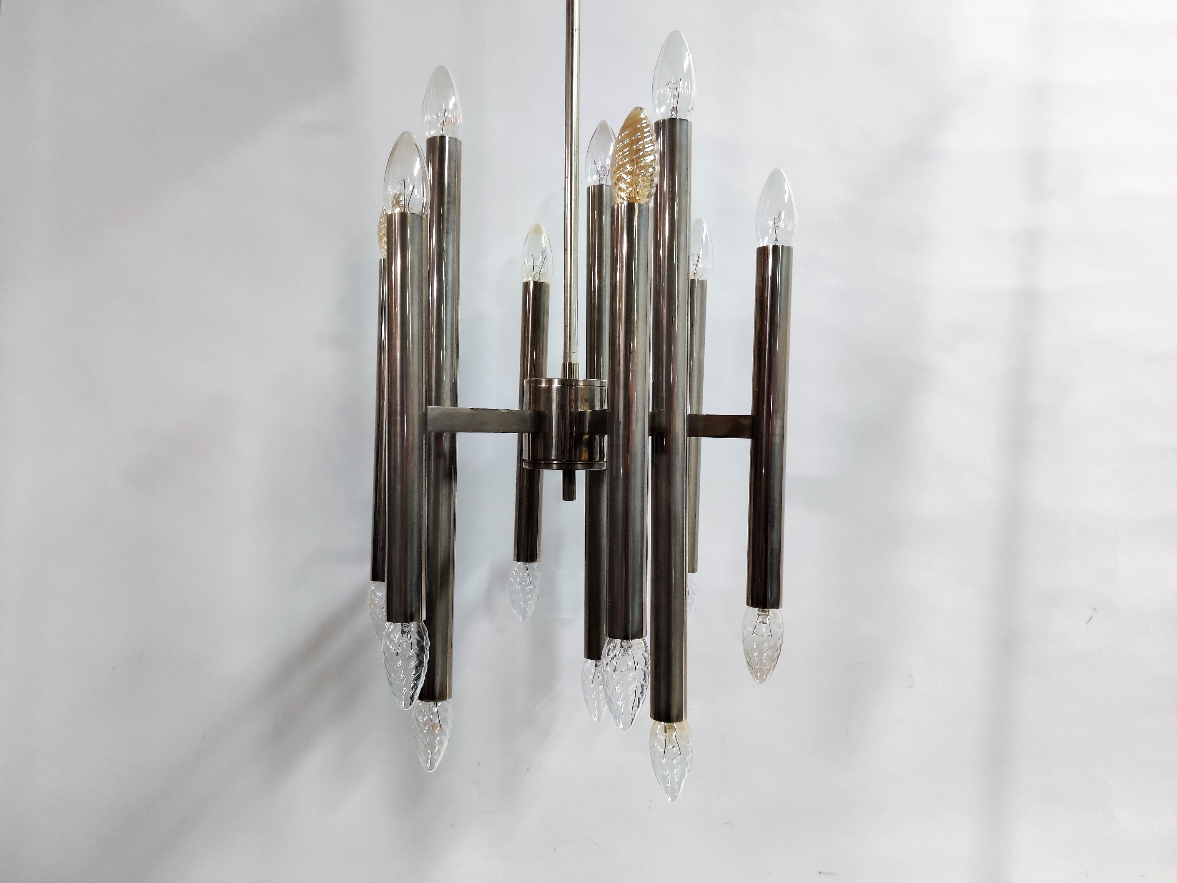 Vintage Gaetano Sciolari Candle Chandelier Made from Chrome, 1970s 4
