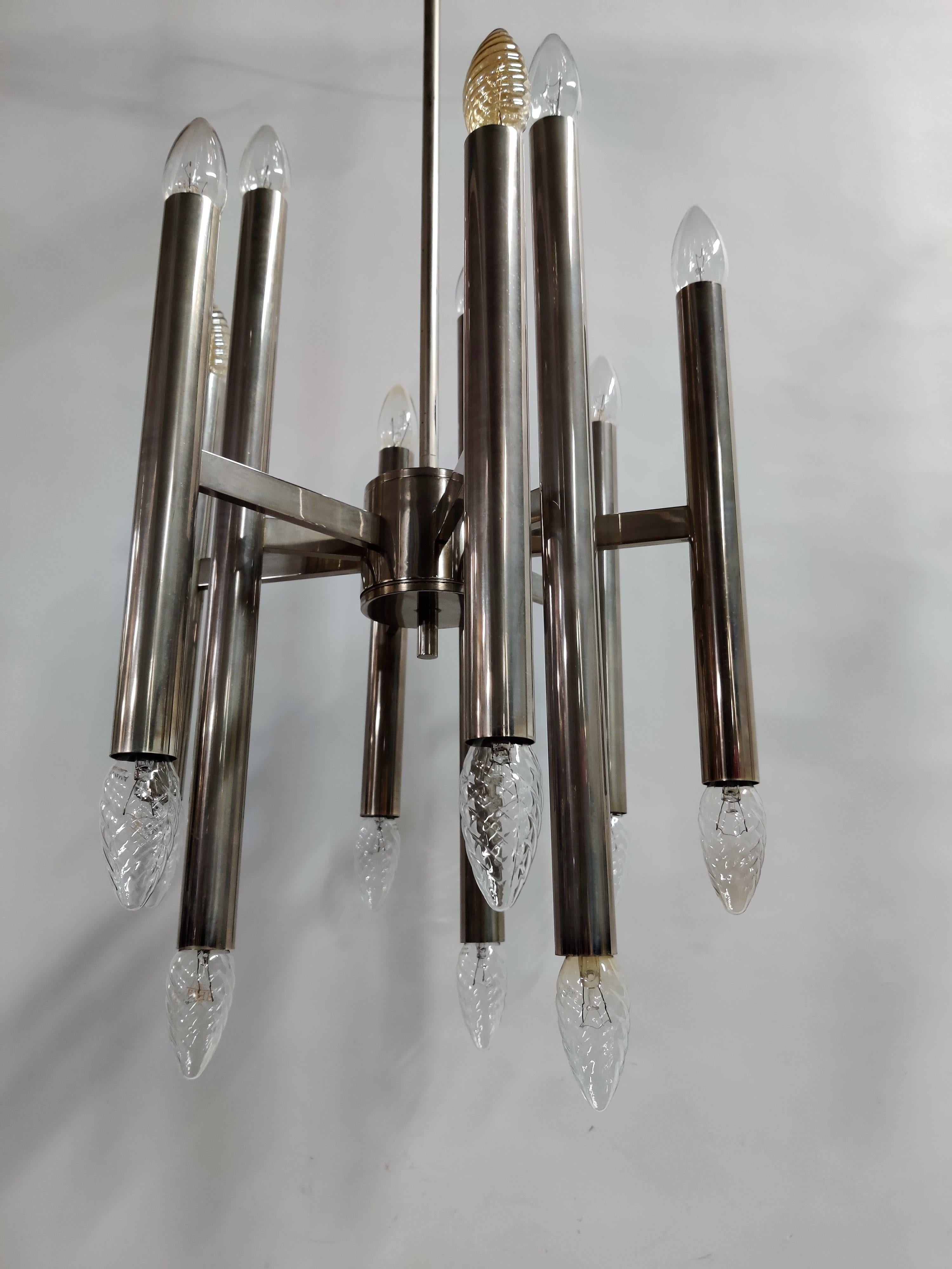 Vintage Gaetano Sciolari Candle Chandelier Made from Chrome, 1970s 6