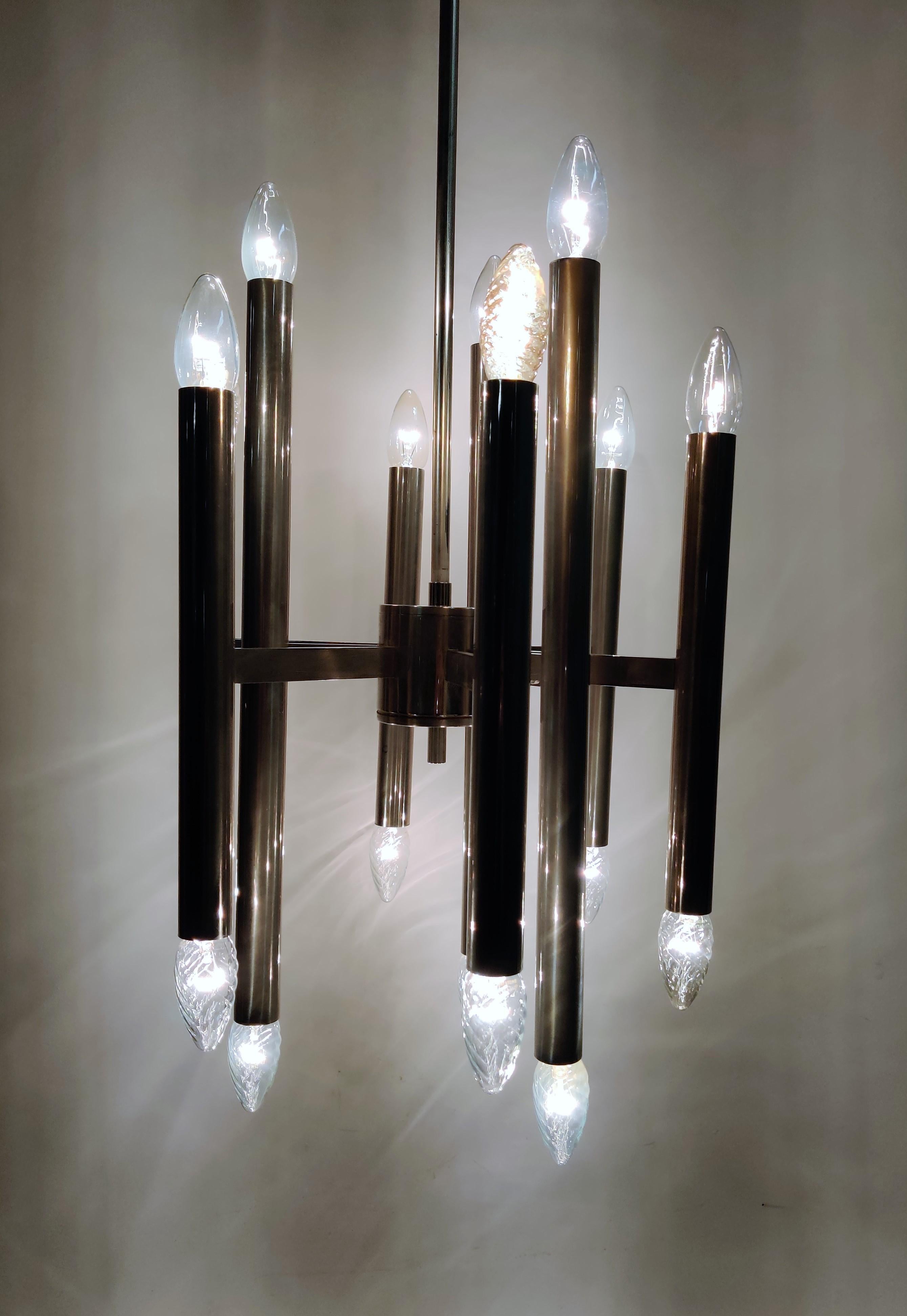 Hollywood Regency Vintage Gaetano Sciolari Candle Chandelier Made from Chrome, 1970s
