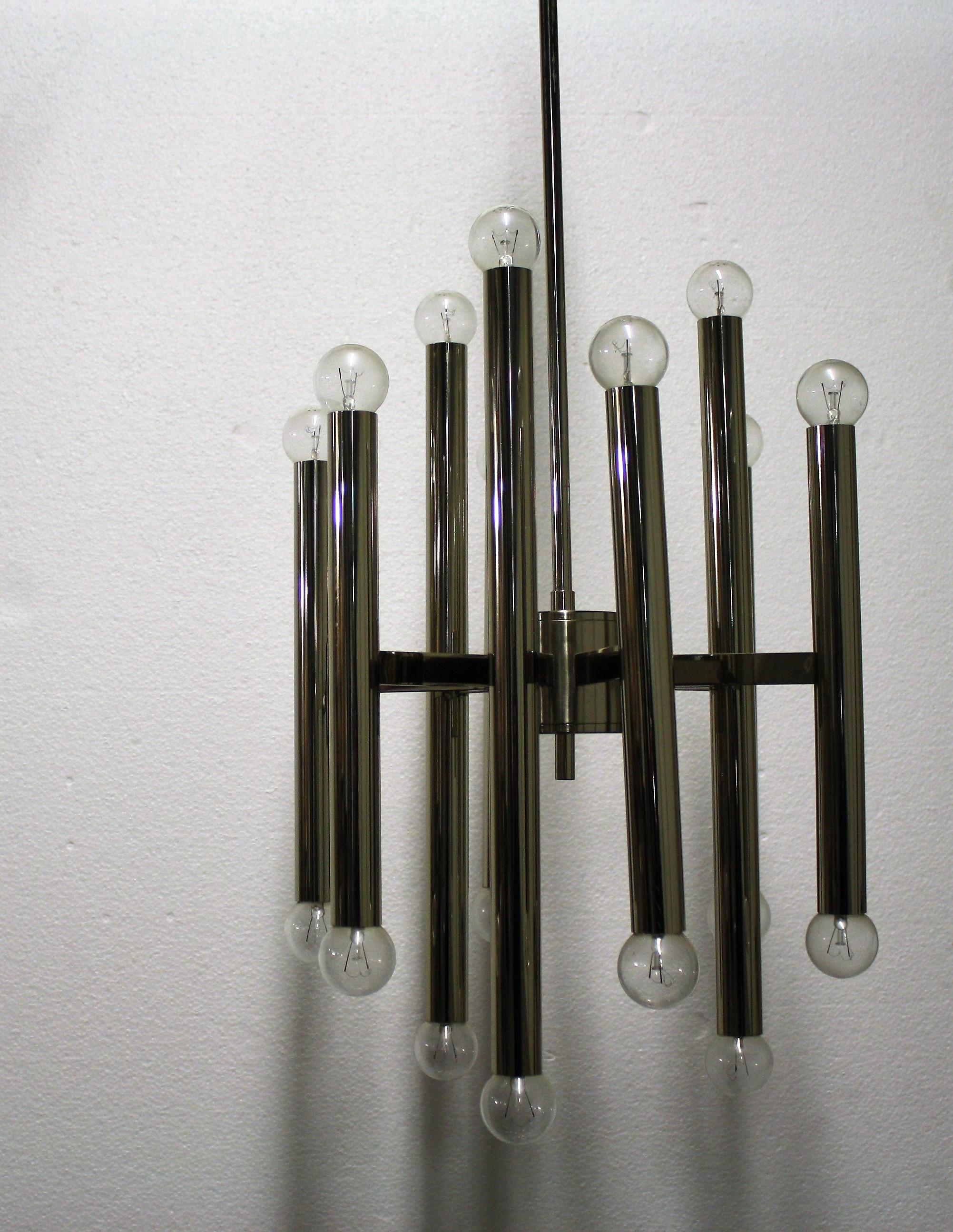 Vintage Gaetano Sciolari Candle Chandelier Made from Chrome, 1970s In Good Condition In HEVERLEE, BE