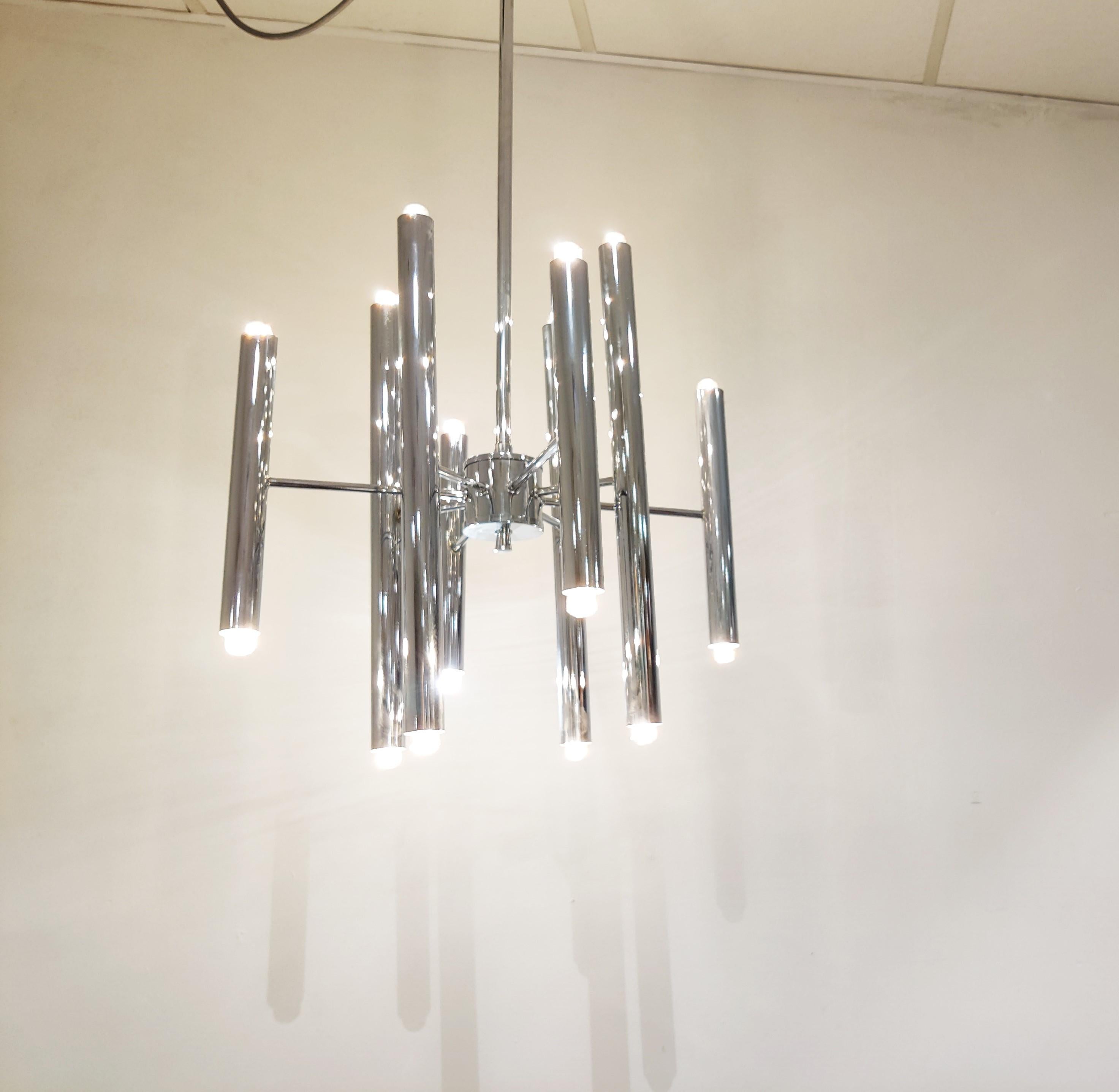 Late 20th Century Vintage Gaetano Sciolari Candle Chandelier Made from Chrome, 1970s