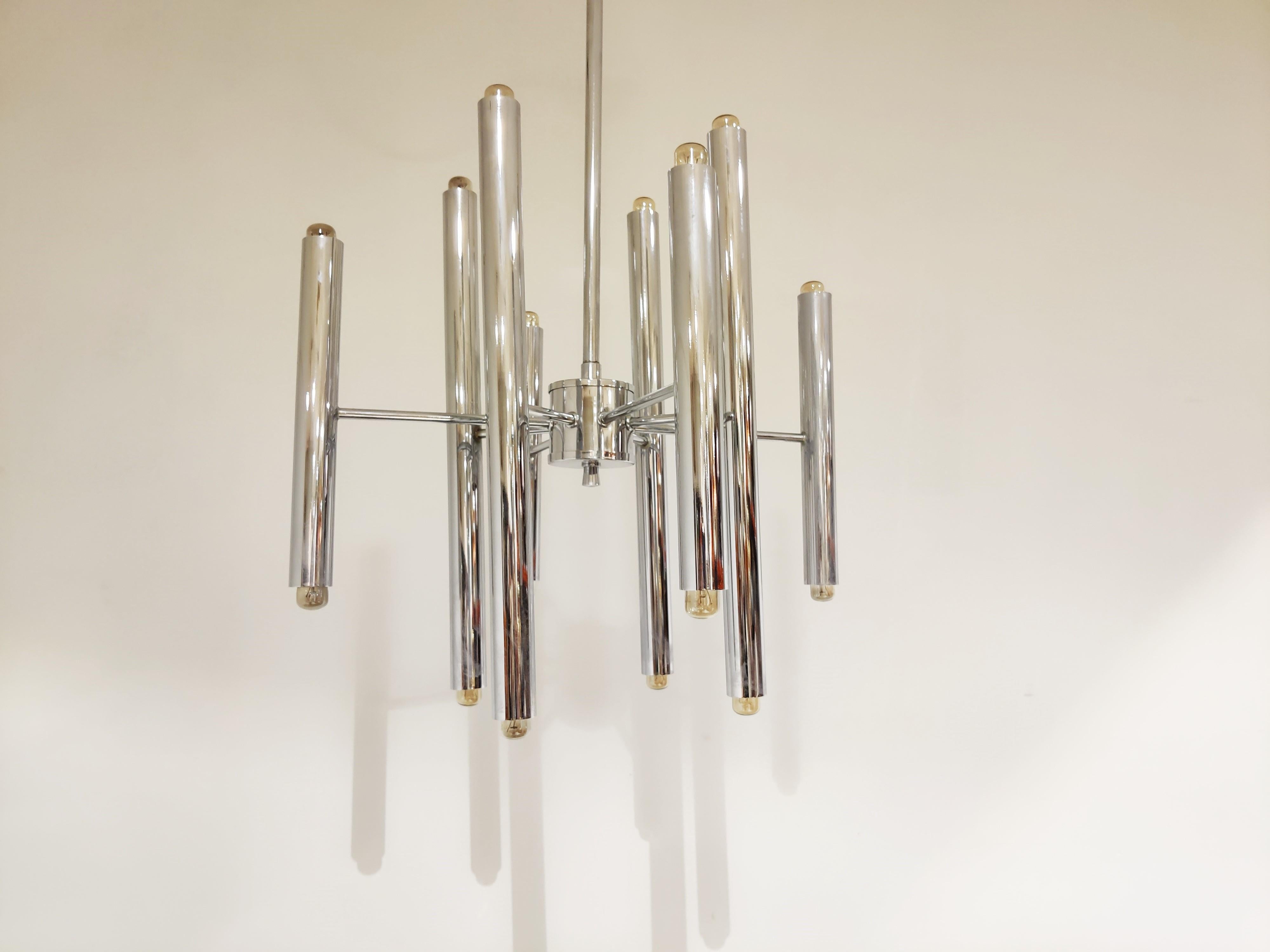 Vintage Gaetano Sciolari Candle Chandelier Made from Chrome, 1970s 1