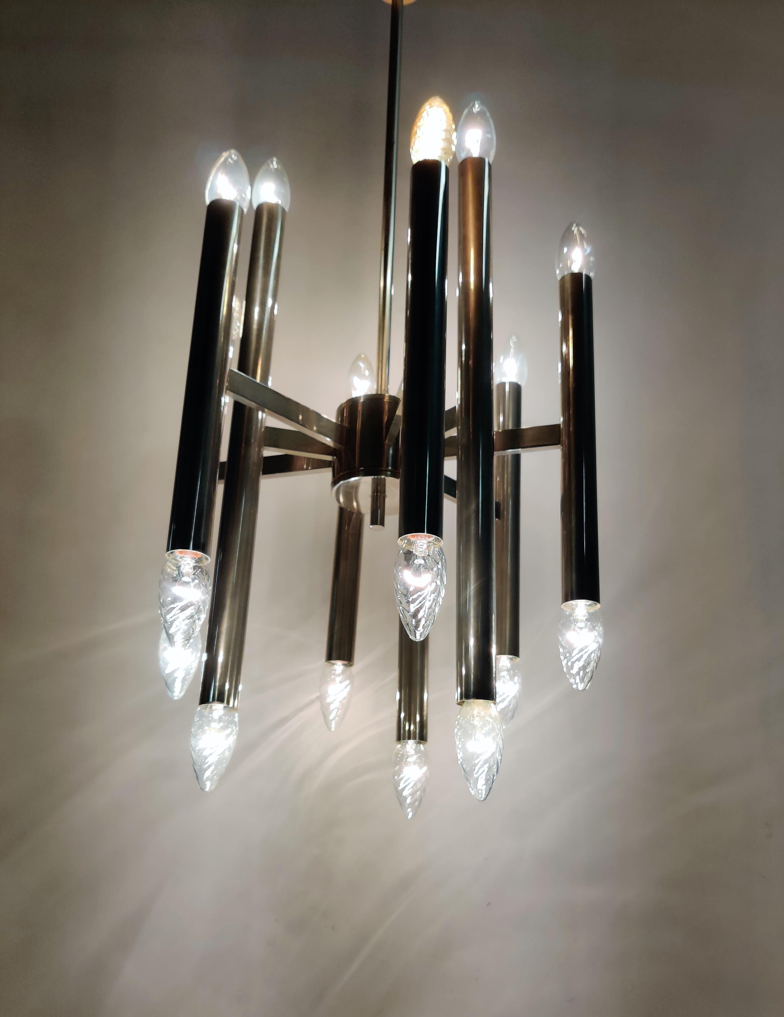 Vintage Gaetano Sciolari Candle Chandelier Made from Chrome, 1970s 1