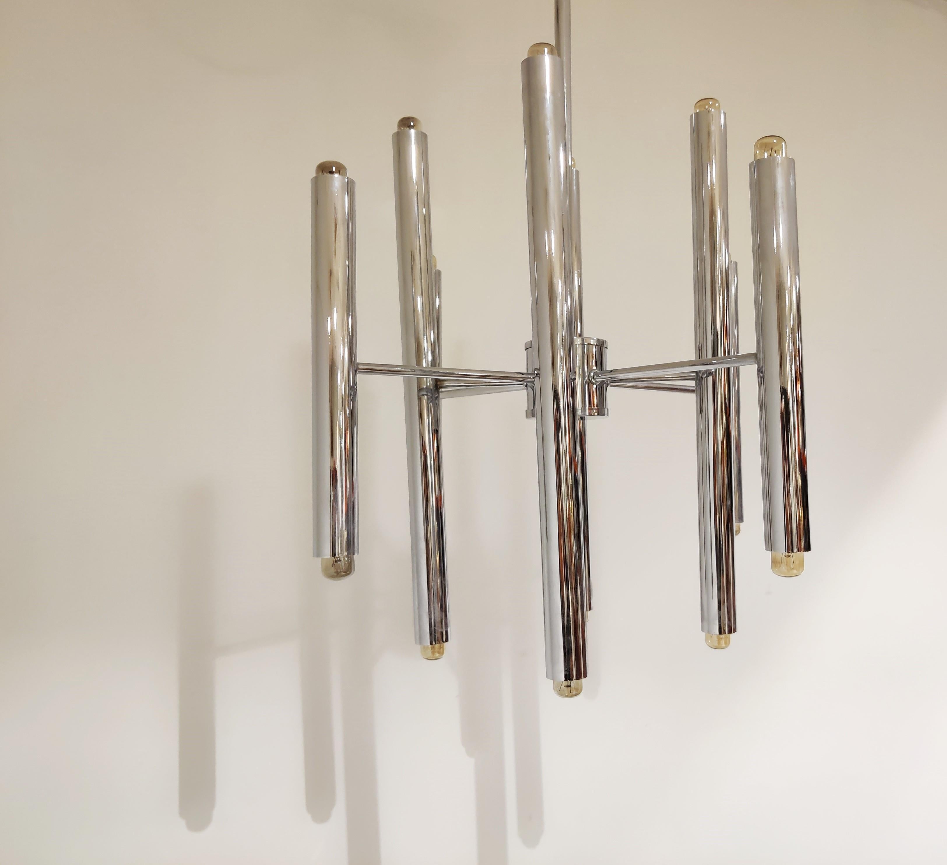 Vintage Gaetano Sciolari Candle Chandelier Made from Chrome, 1970s 2