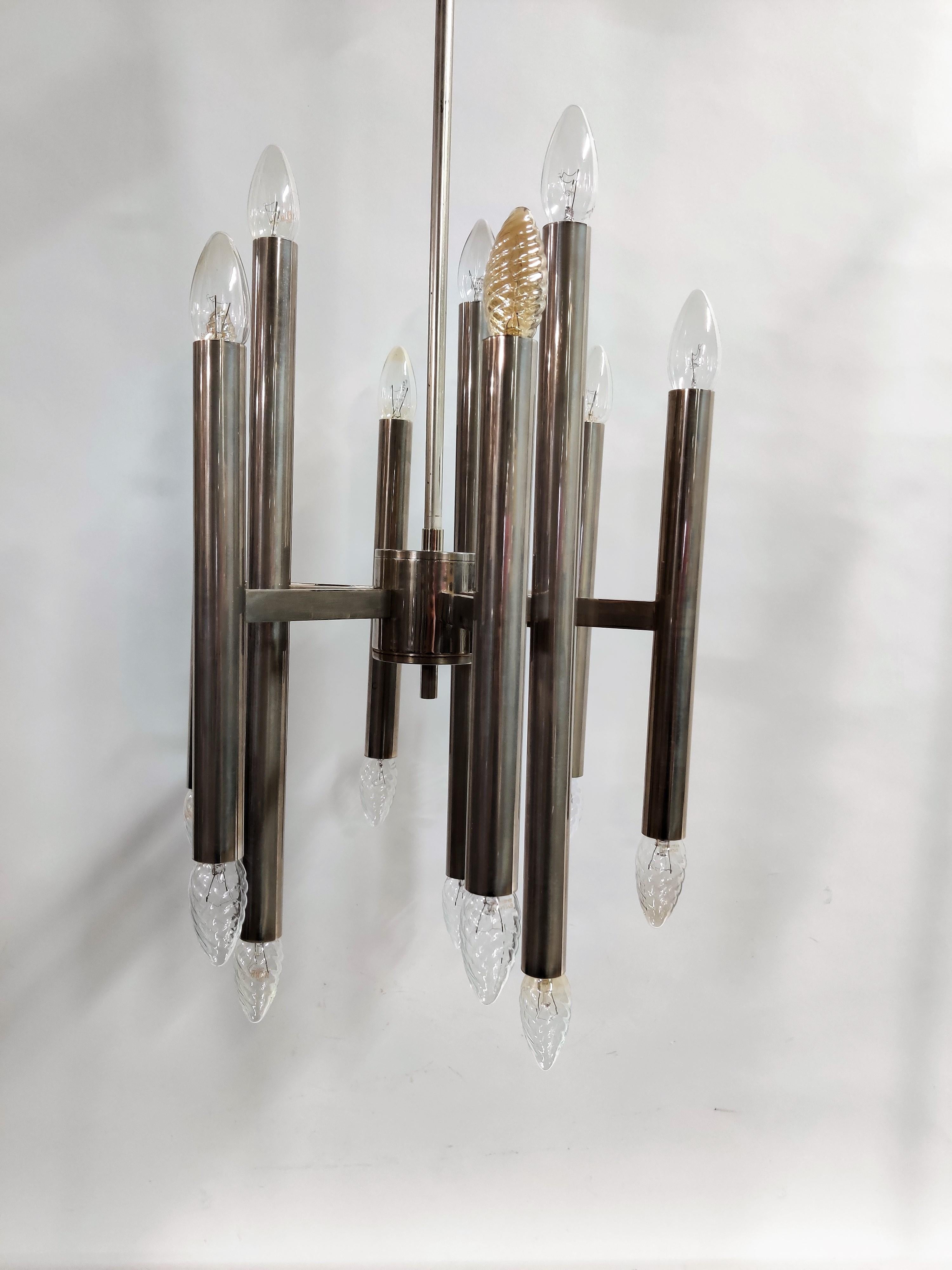 Vintage Gaetano Sciolari Candle Chandelier Made from Chrome, 1970s 2
