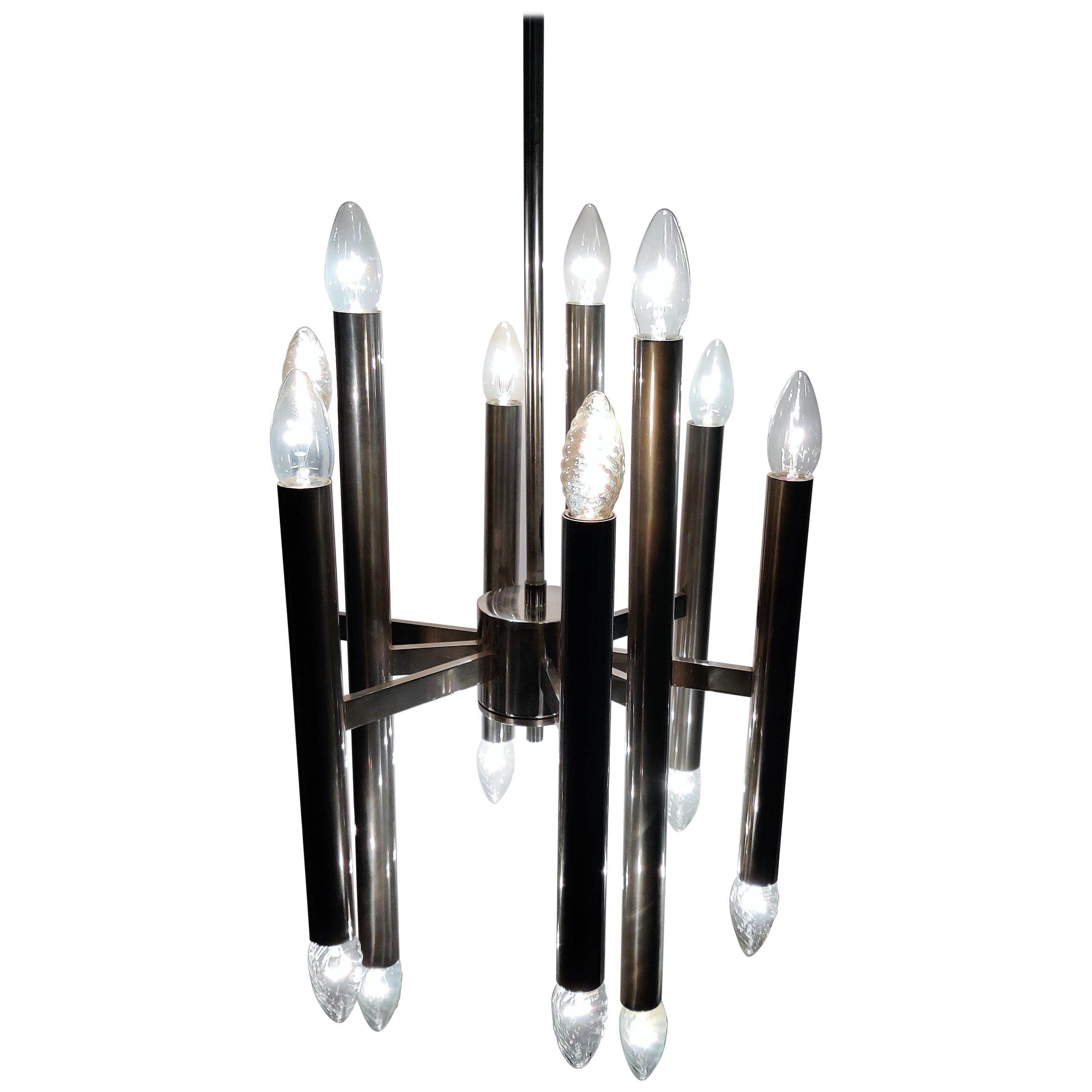 Vintage Gaetano Sciolari Candle Chandelier Made from Chrome, 1970s