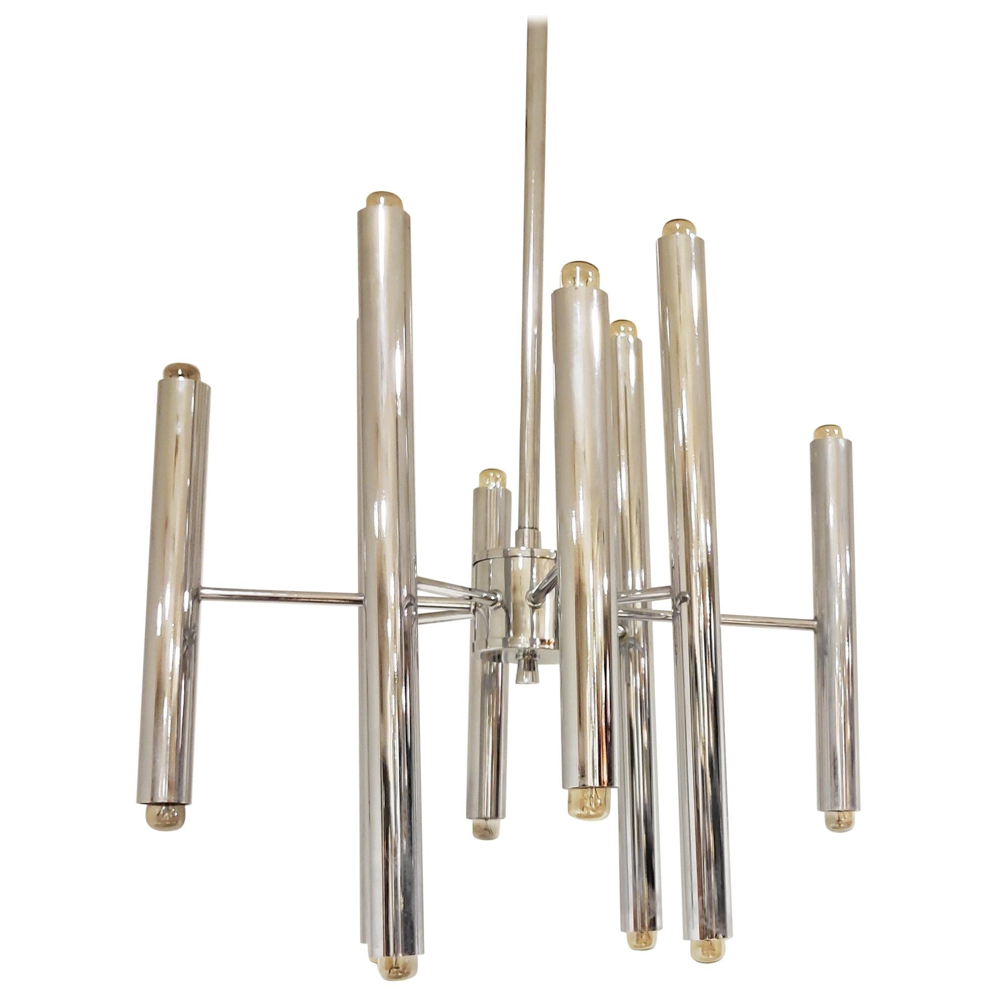 Vintage Gaetano Sciolari Candle Chandelier Made from Chrome, 1970s