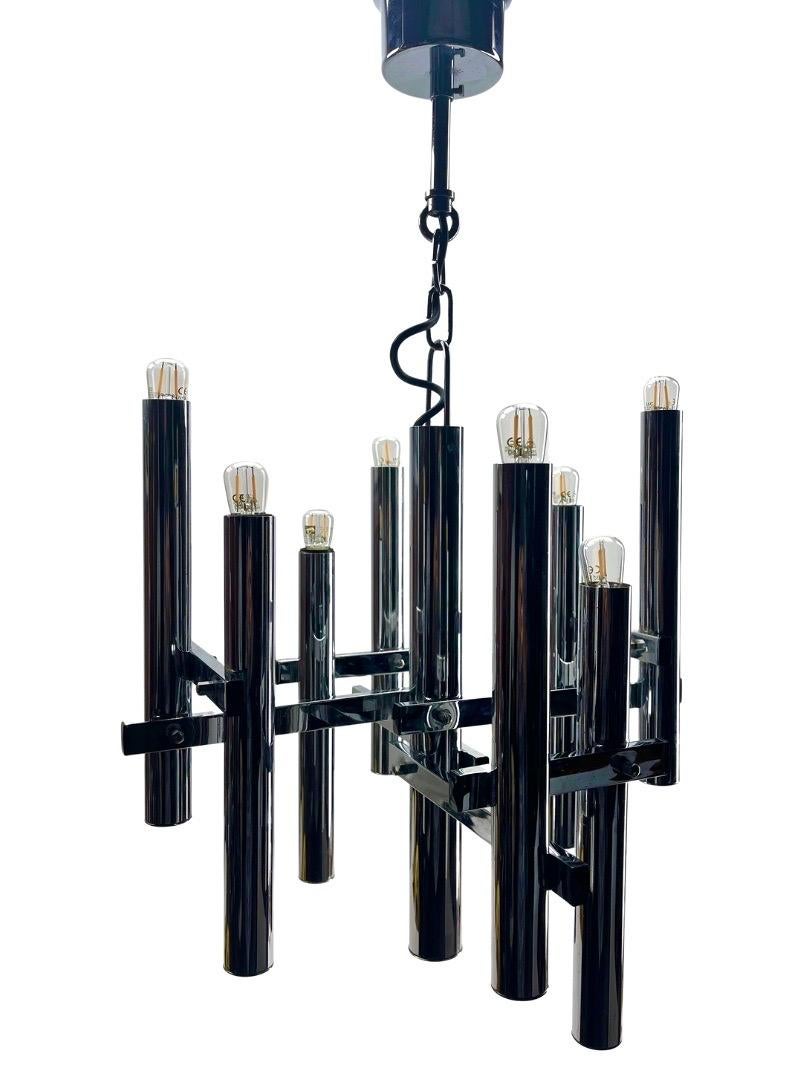  Vintage Gaetano Sciolari Chandelier 8 Arms Italian Modern Pendant In Good Condition For Sale In Verviers, BE