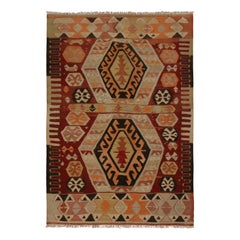 Vintage Gal Burgundy and Blue Wool Kilim Rug with Vibrant Accents by Rug & Kilim