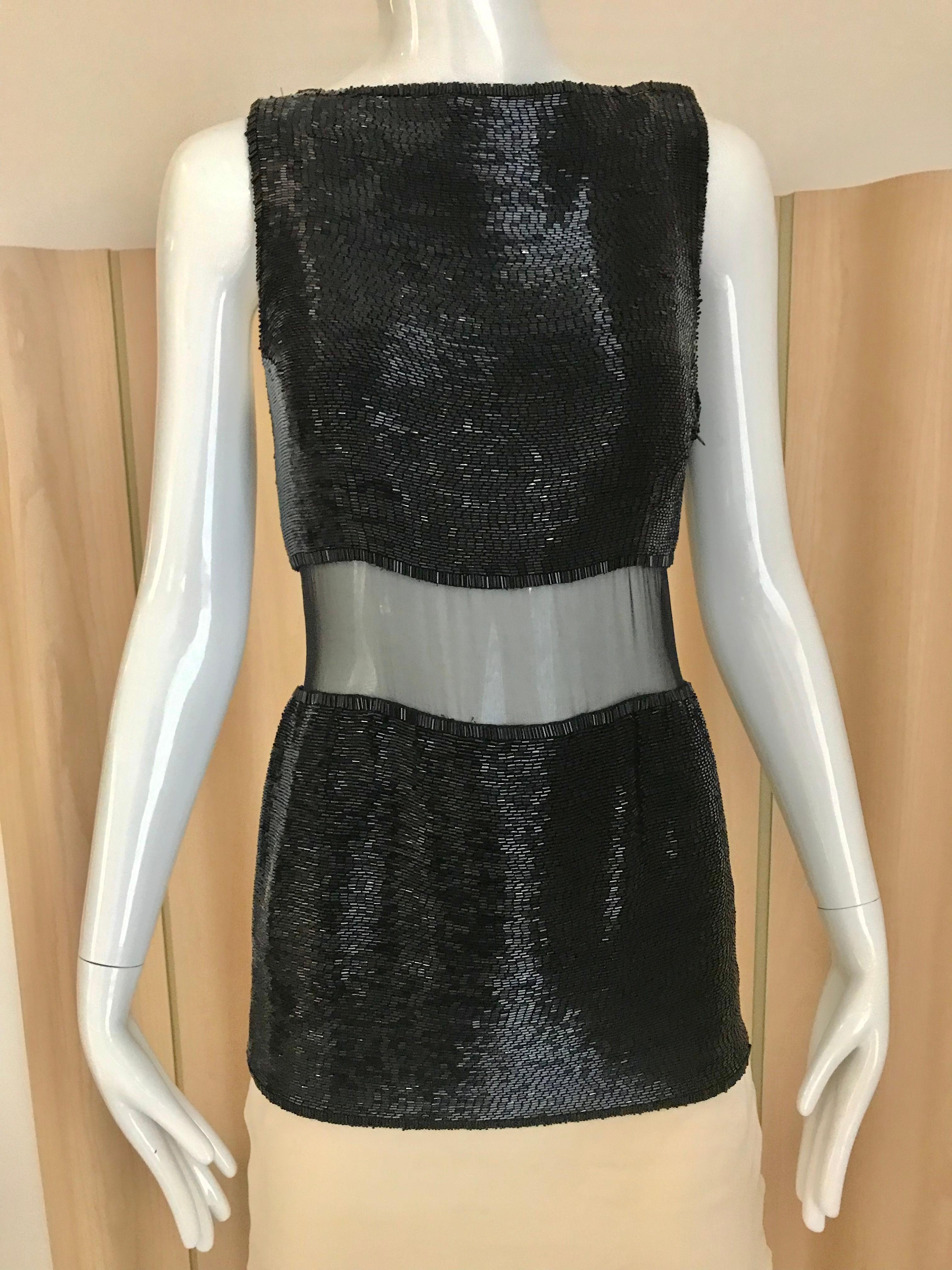 Vintage GALANOS Black and Creme Beaded Gown with Sheer Bodice 3