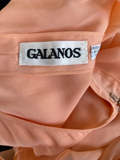 Vintage Galanos Couture 1980s Peach Salmon Silk Chiffon Flowy 80s Dress