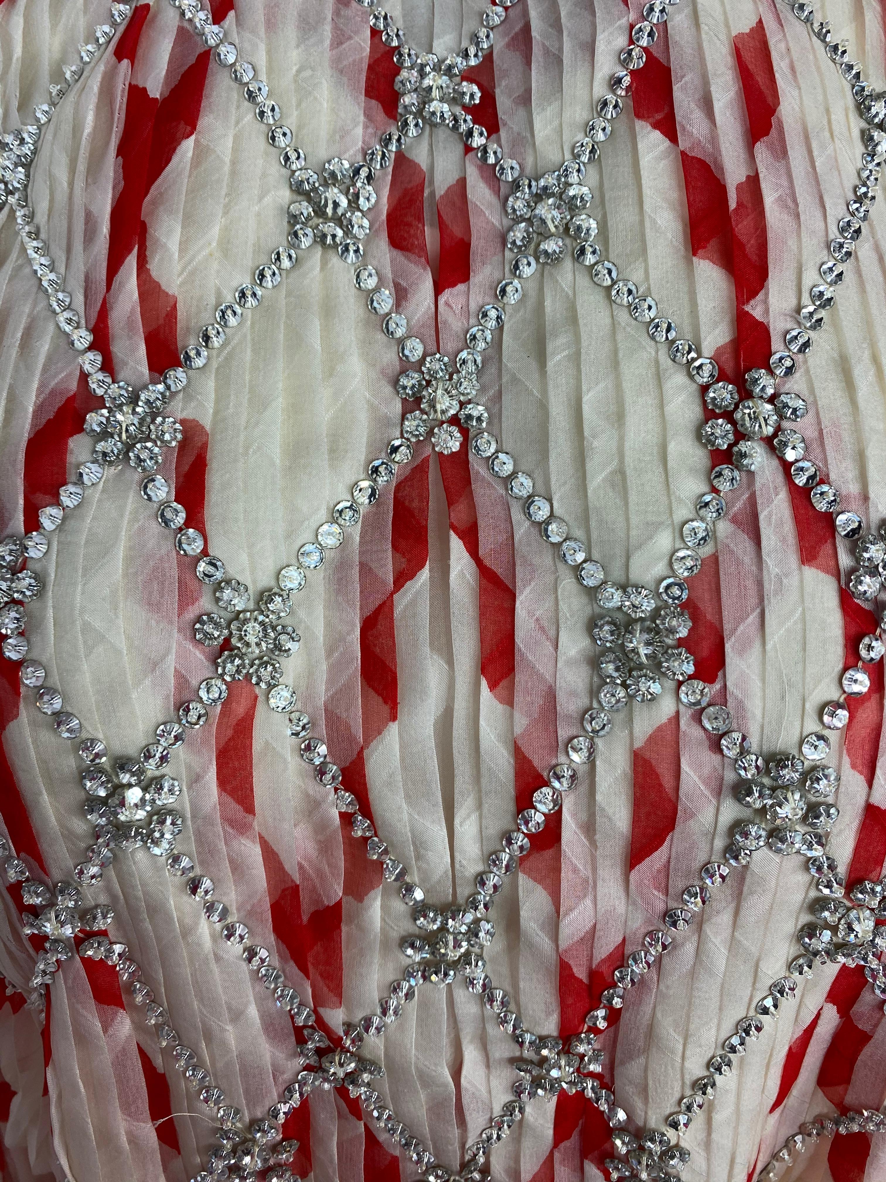 Vintage GALANOS Silk White and Red Swarovski Maxi Dress w/ Belt 4