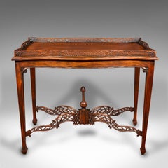 Vintage Galleried Silver Table, English, Ornate, Chippendale Revival, Late 20th