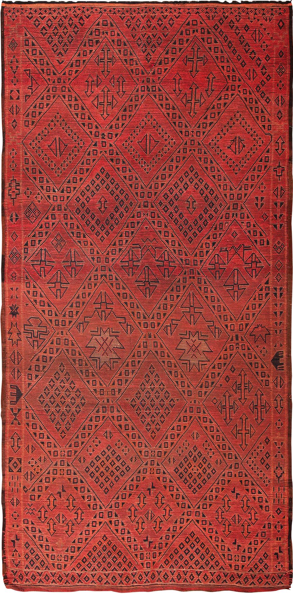 Beautiful and captivating Vintage Gallery Size Double Sided Red Berber Moroccan Rug, Country of Origin / Rug Type: Morocco, Circa Date: Mid – 20th Century. Size: 6 ft x 12 ft 4 in (1.83 m x 3.76 m)

This spectacular wide hallway gallery size double