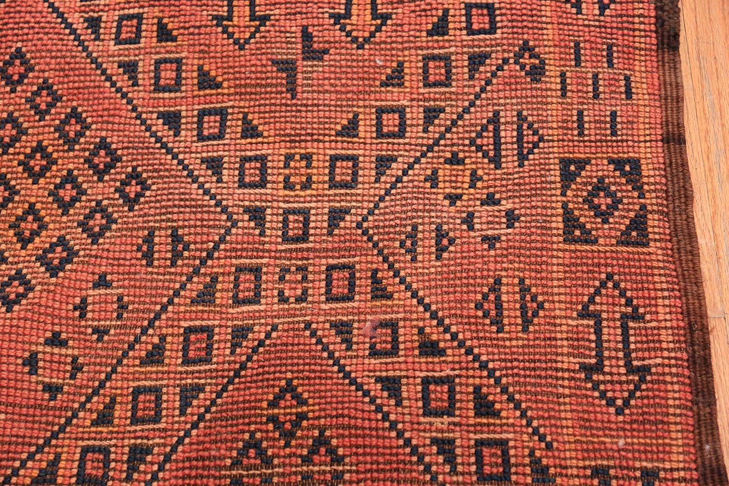 Mid-Century Modern Vintage Gallery Size Double Sided Red Berber Moroccan Rug. Size: 6' x 12' 4