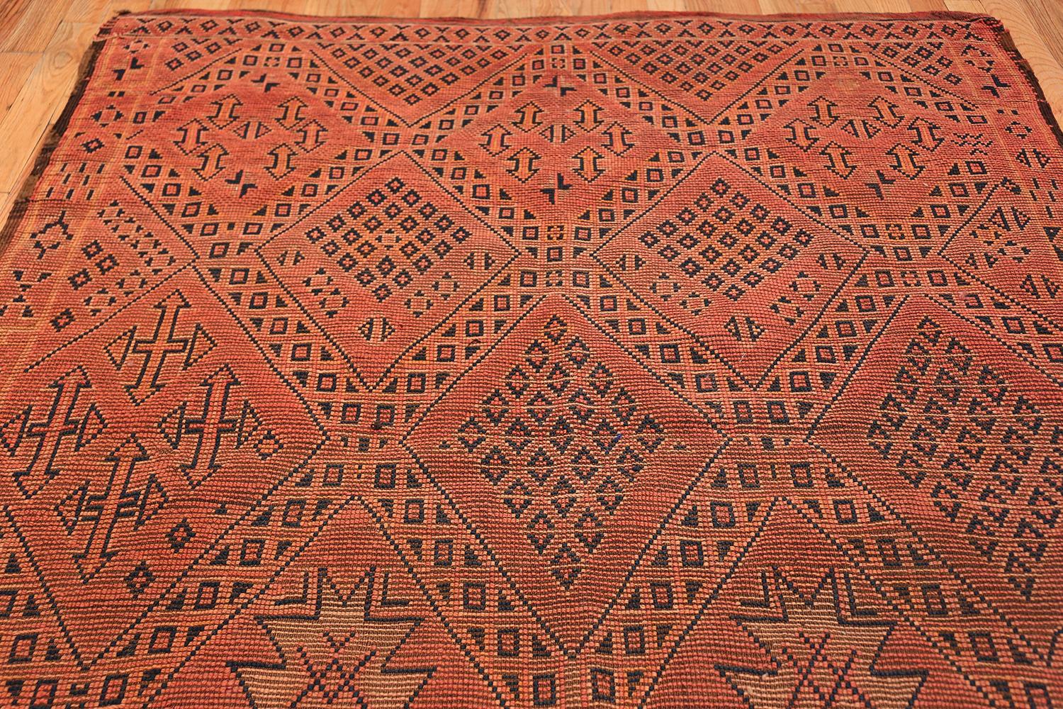 Hand-Knotted Vintage Gallery Size Double Sided Red Berber Moroccan Rug. Size: 6' x 12' 4