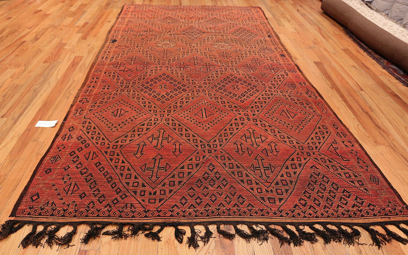 Wool Vintage Gallery Size Double Sided Red Berber Moroccan Rug. Size: 6' x 12' 4