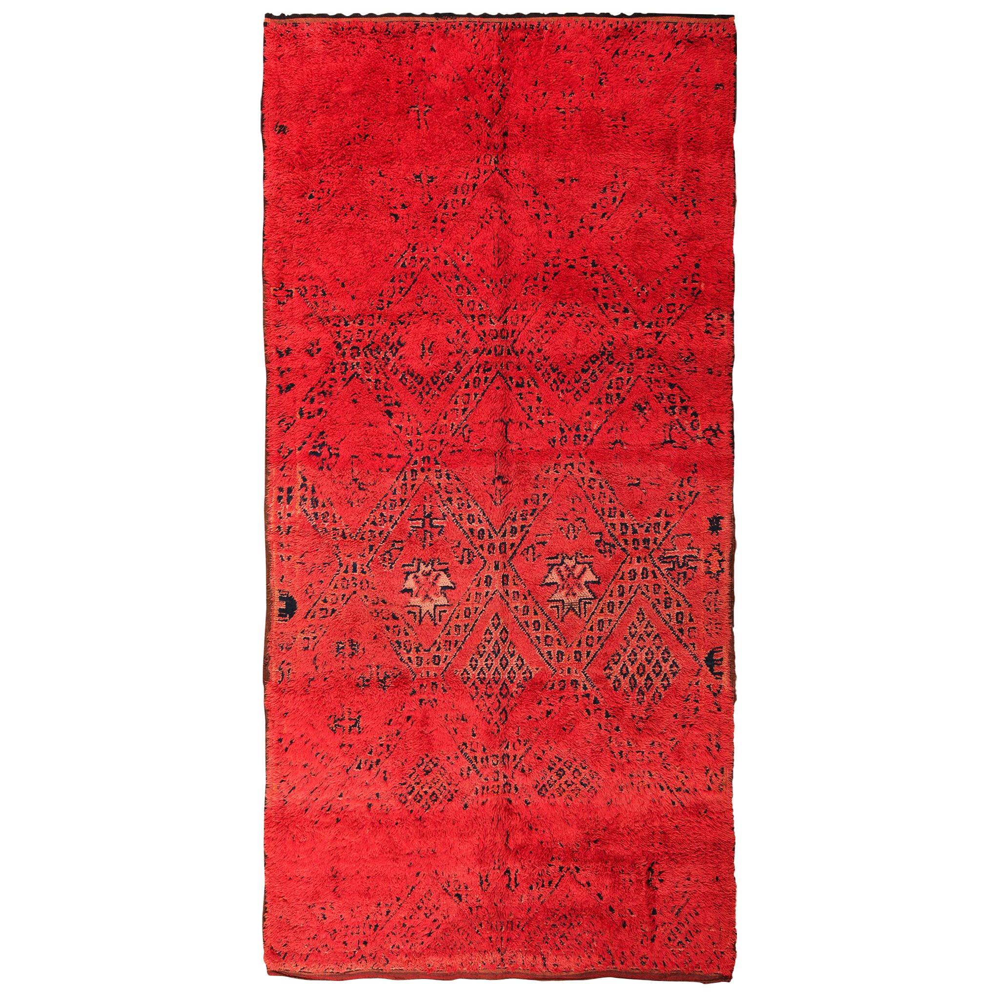 Vintage Gallery Size Double Sided Red Berber Moroccan Rug. Size: 6' x 12' 4" 