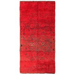 Vintage Gallery Size Double Sided Red Berber Moroccan Rug. Size: 6' x 12' 4" 