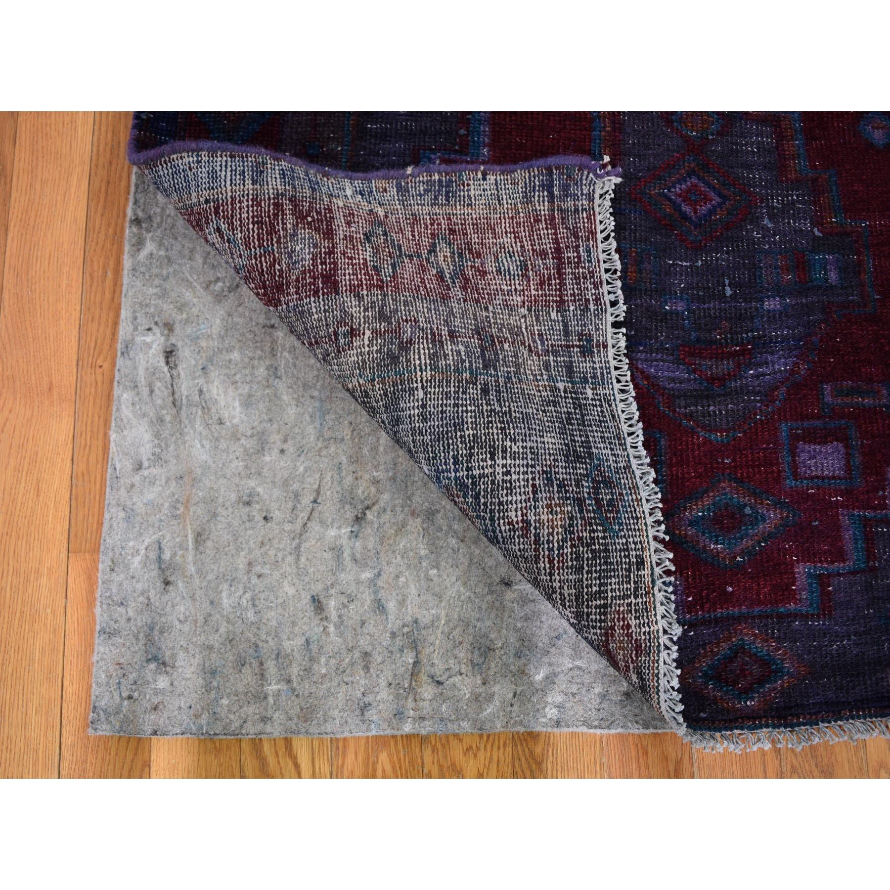 Medieval Vintage Gallery Size Overdyed Persian Hamadan Worn Wool Handknotted Oriental Rug For Sale